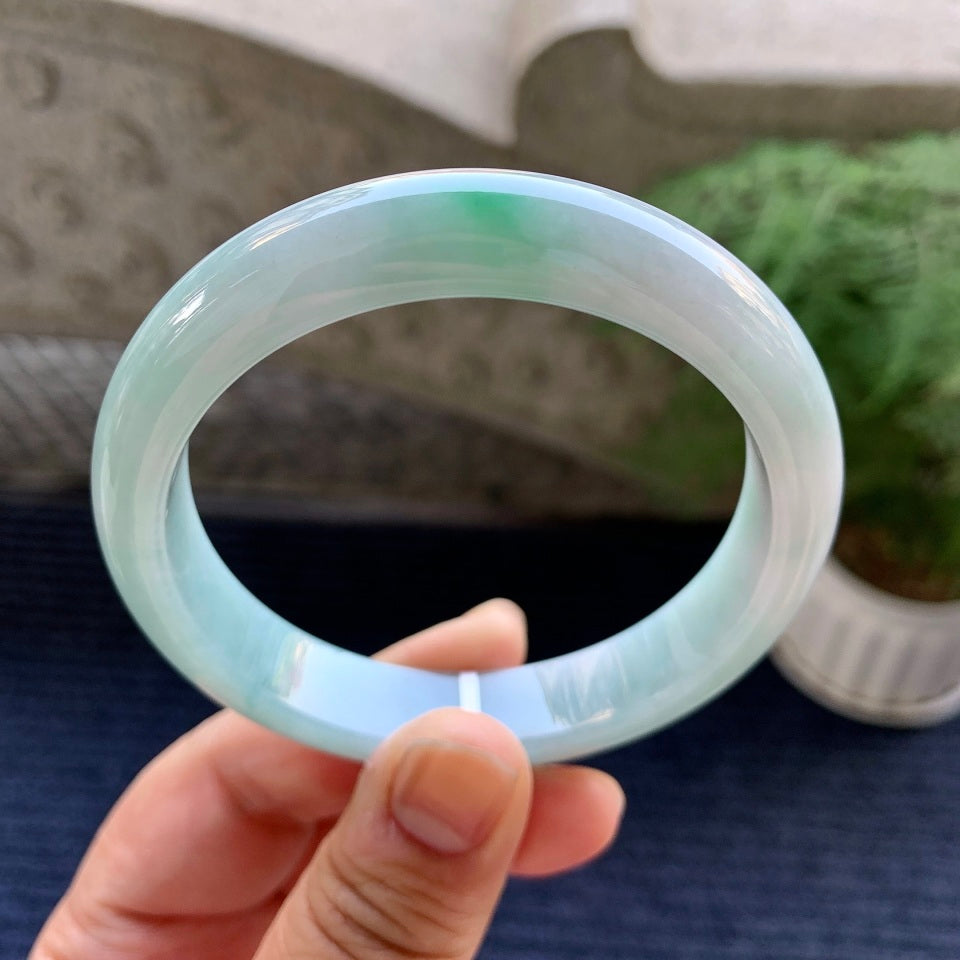 糯种飘绿花平安镯（59.5mm）（yc079311）