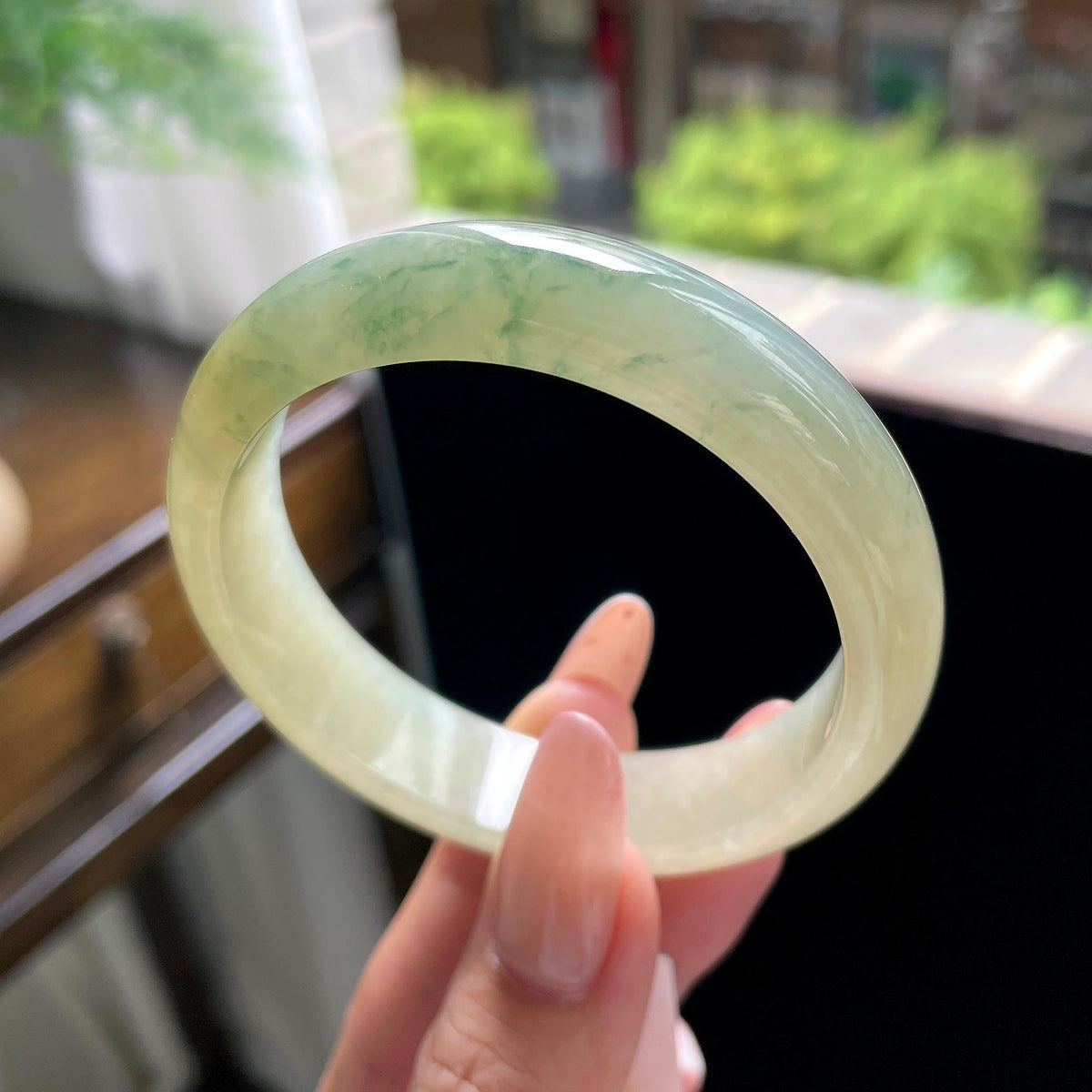细糯种冰糖雪梨黄翡飘花正圈平安镯 56圈 天然缅甸A货翡翠（yc703248）