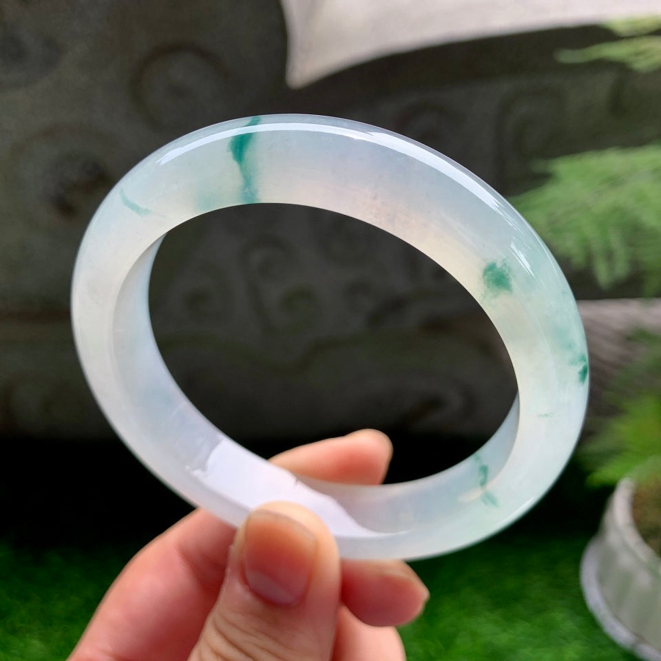 冰种飘花翡翠平安镯（58.8mm）（TF07013508）