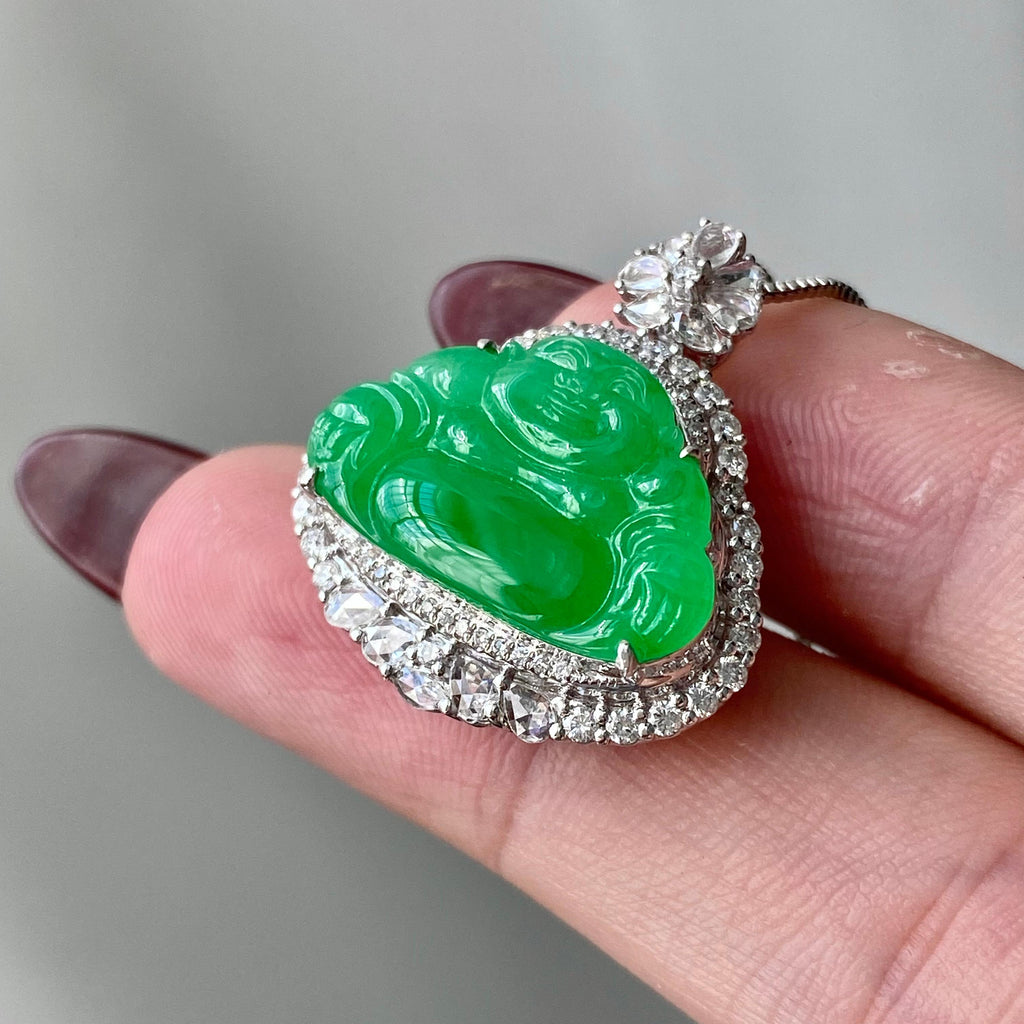 18k金钻镶冰种满绿佛公吊坠（yc204857）