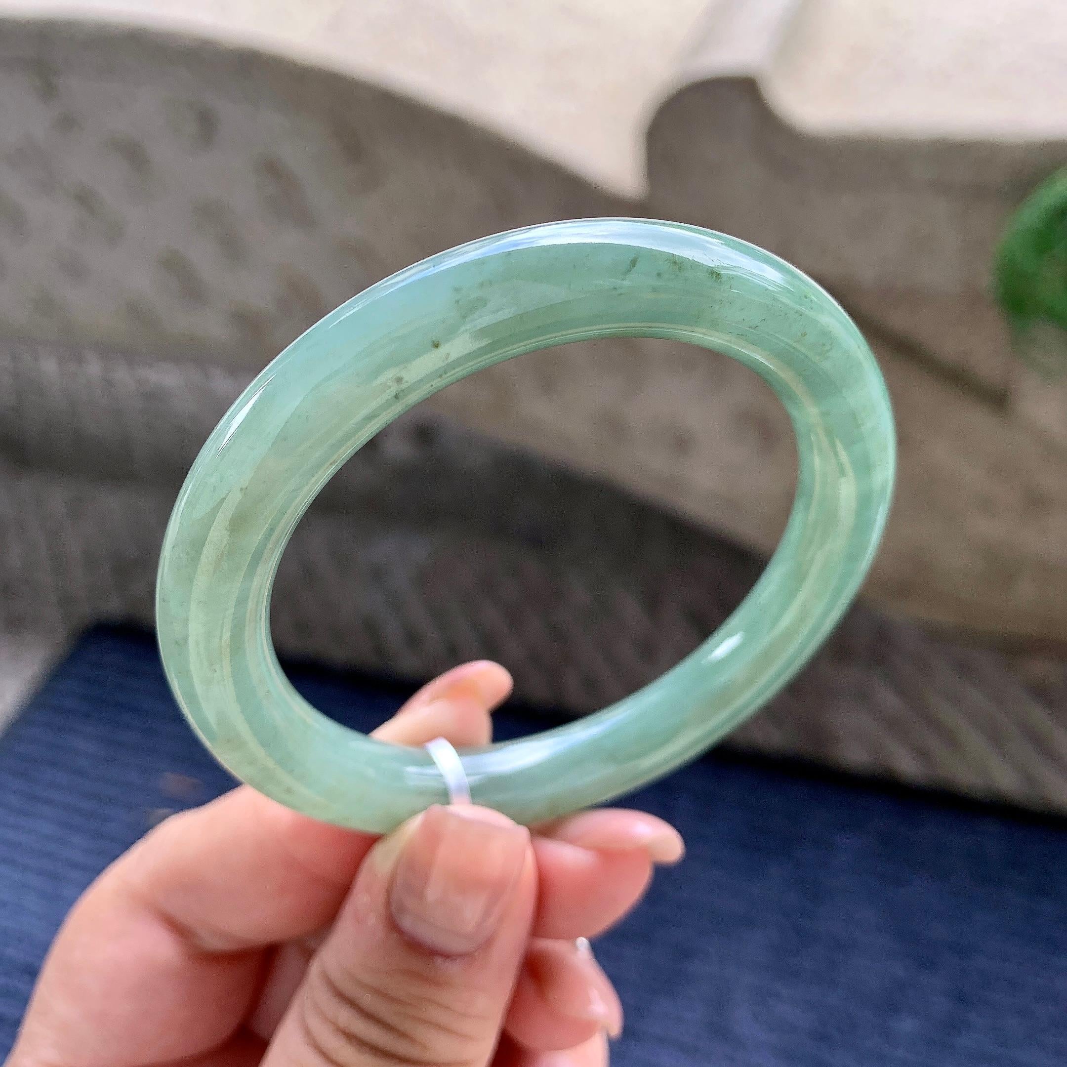 细糯种油青圆条手镯 53圈口 天然缅甸A货翡翠（yc532855）
