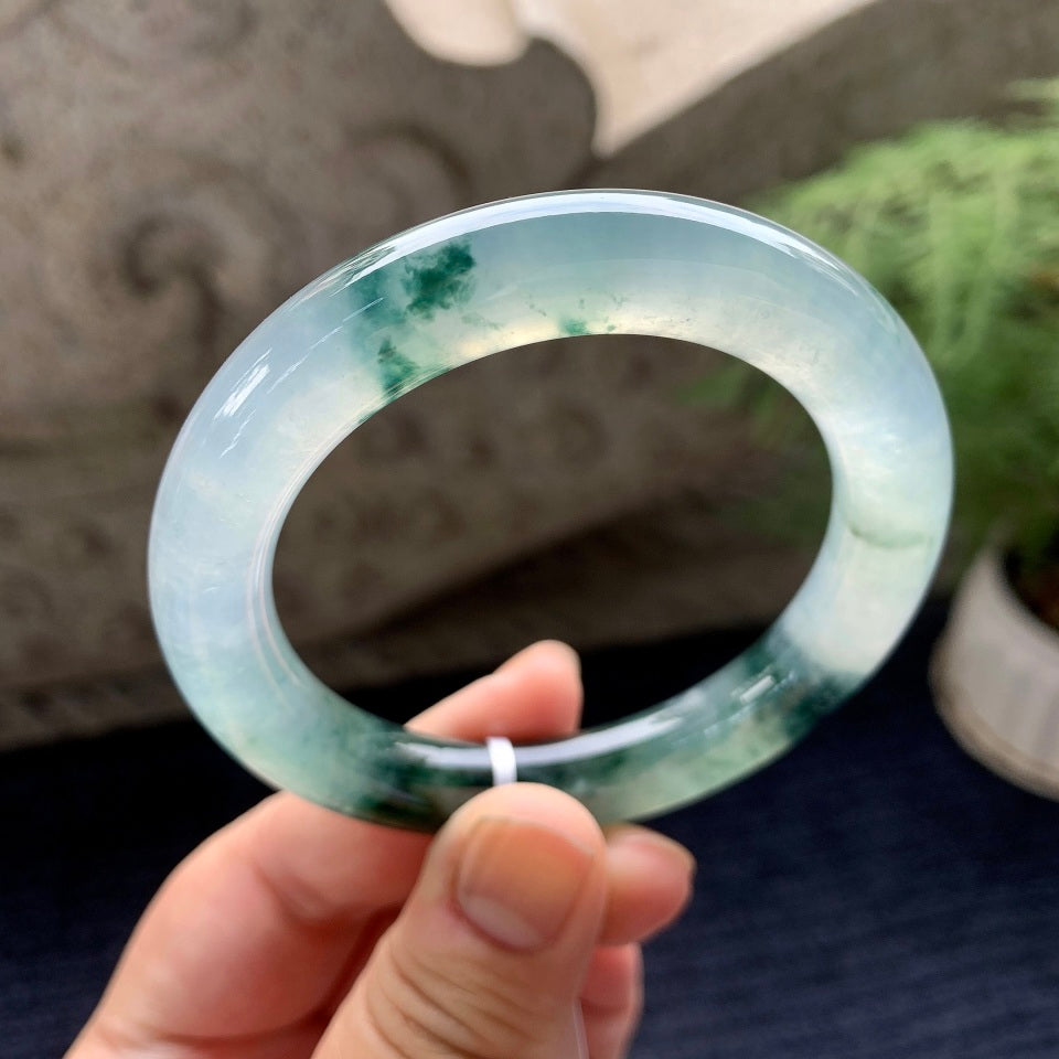 糯冰种飘花圆条手镯（53.7mm）（yc091787）