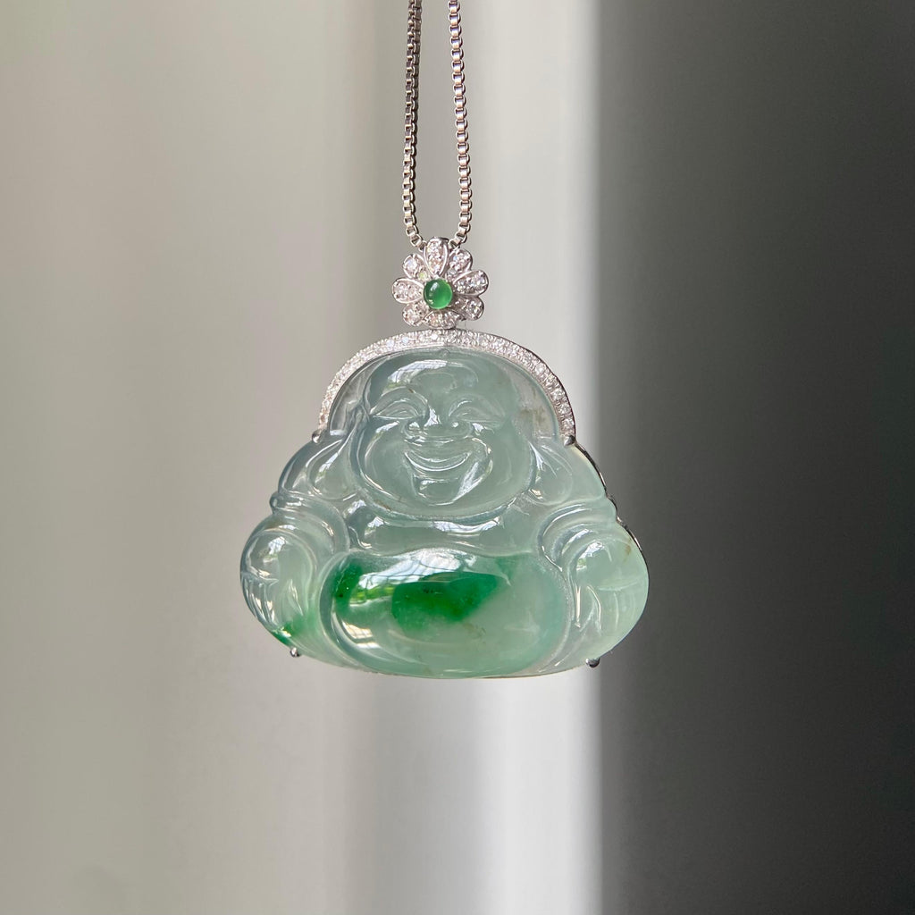 18k金钻镶冰种飘花佛公吊坠（yc217219）