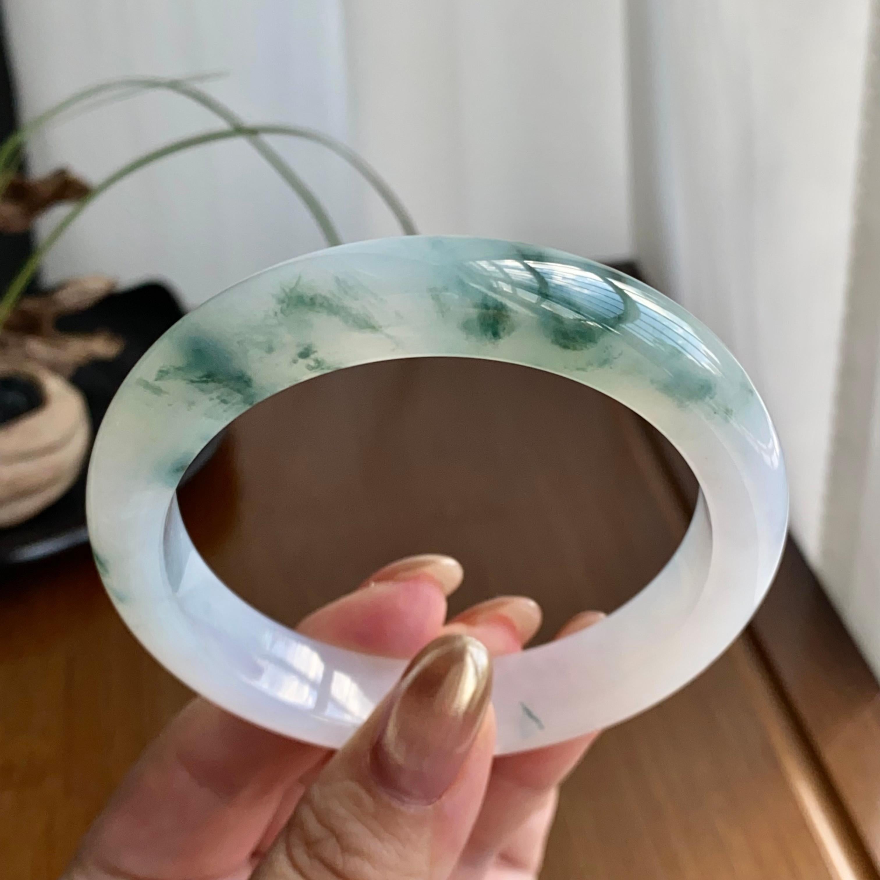 糯冰种飘花平安镯（59圈）（yc258946）