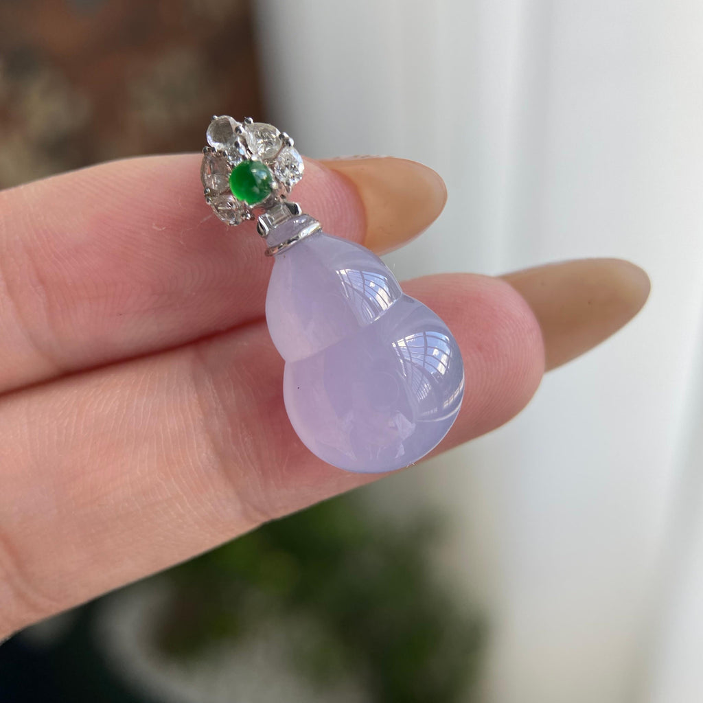 18k金钻镶冰种紫罗兰葫芦吊坠（yc209949）