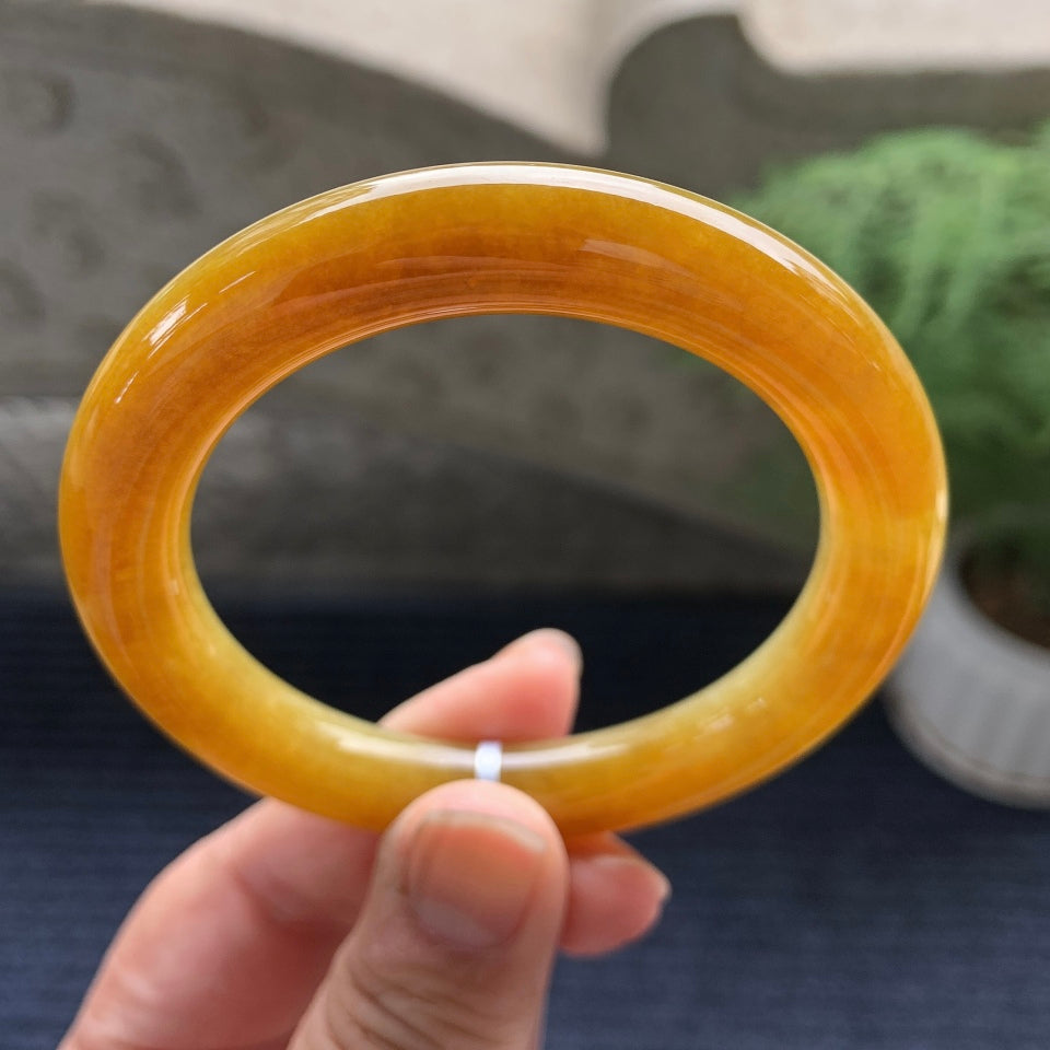 糯冰种黄翡圆条手镯（54.8mm）（yc081986）