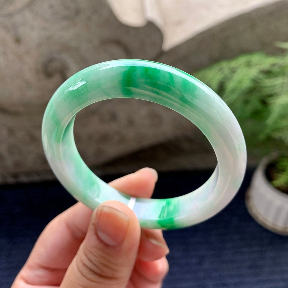 细糯种飘阳绿平安镯（51.5mm）（yc089891）