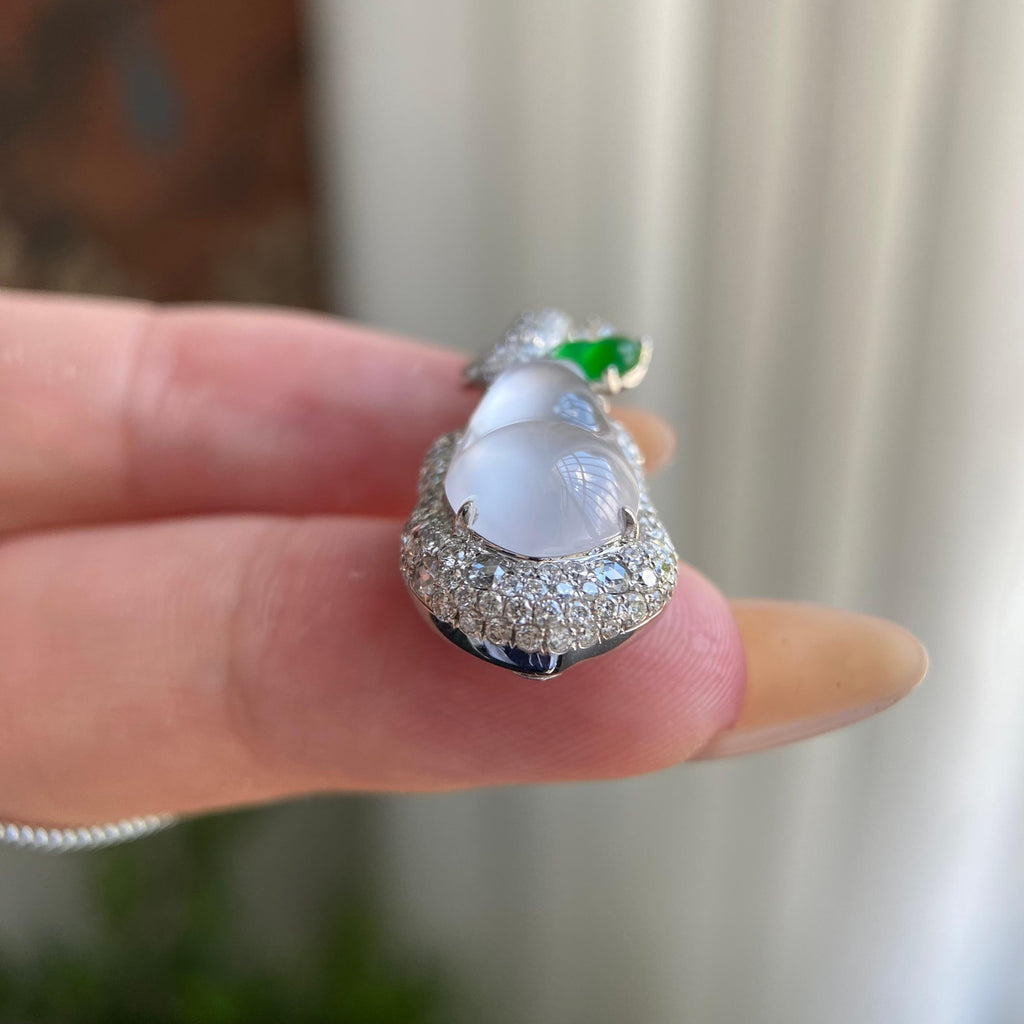 18k金钻镶冰玻种白月光福豆吊坠（yc209948）