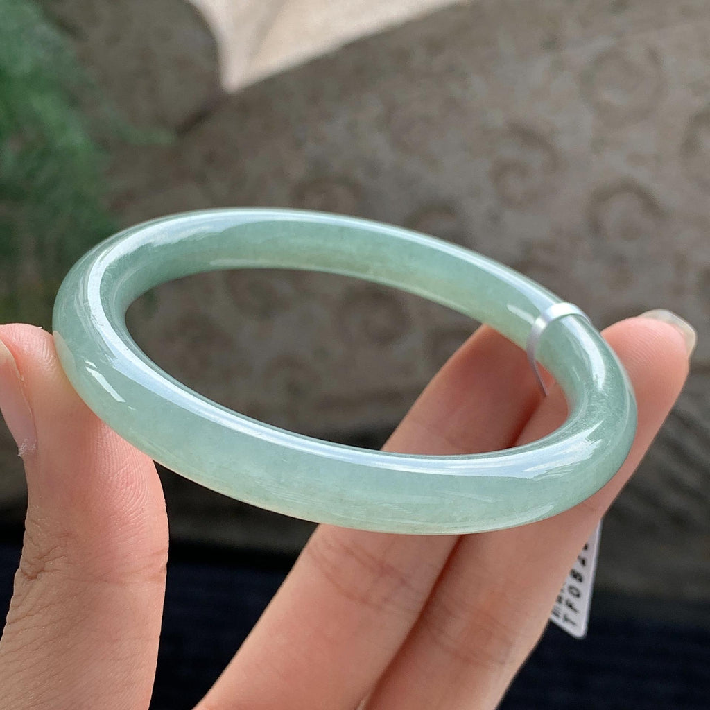 细糯种 湖水绿圆条手镯 53圈 天然缅甸A货翡翠（yc699561）