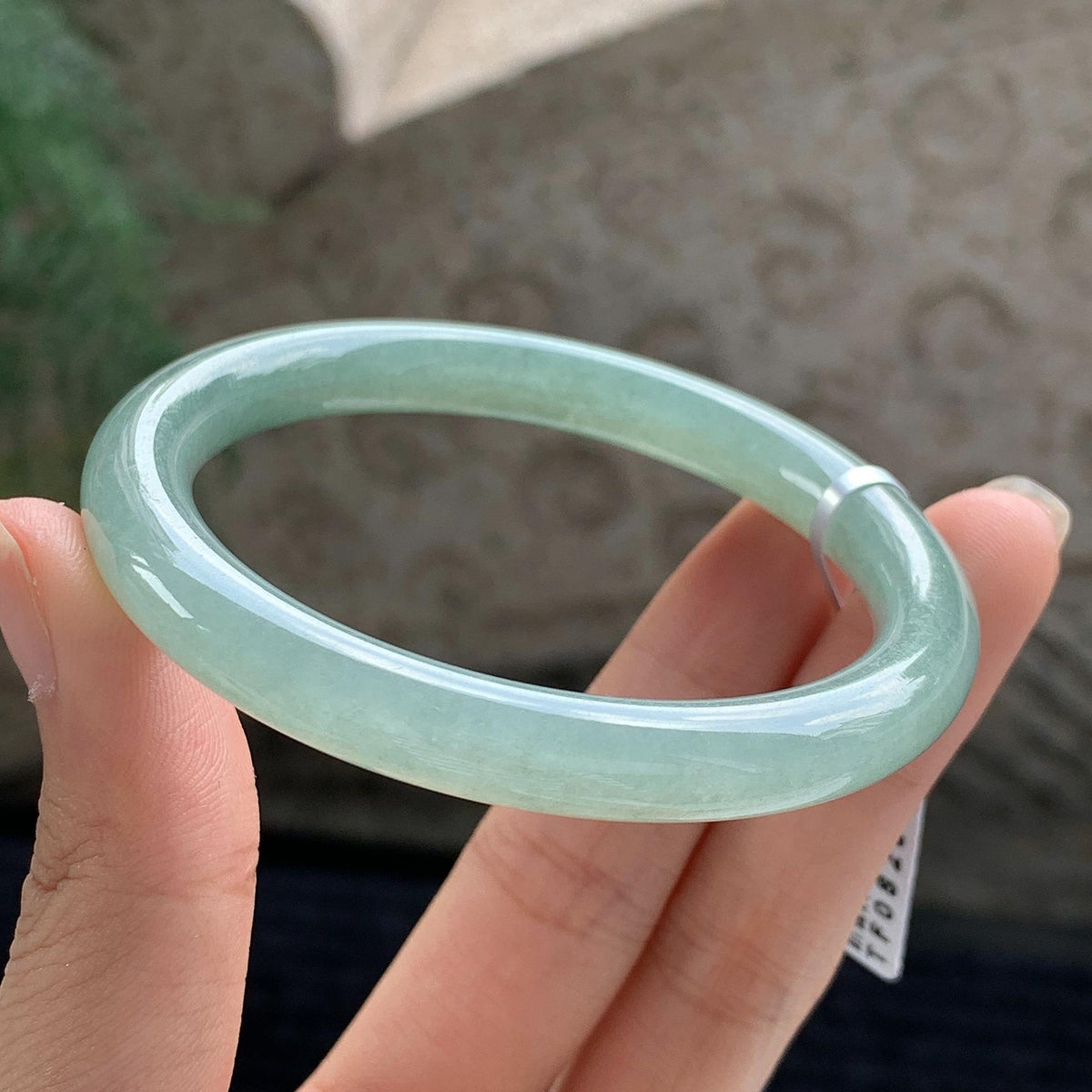 细糯种 湖水绿圆条手镯 53圈 天然缅甸A货翡翠（yc699561）