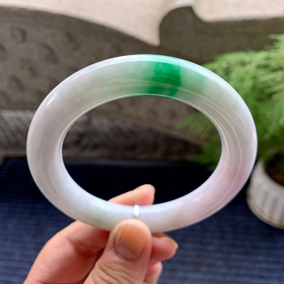 糯种白底青圆条手镯（59.8mm）（yc093308）