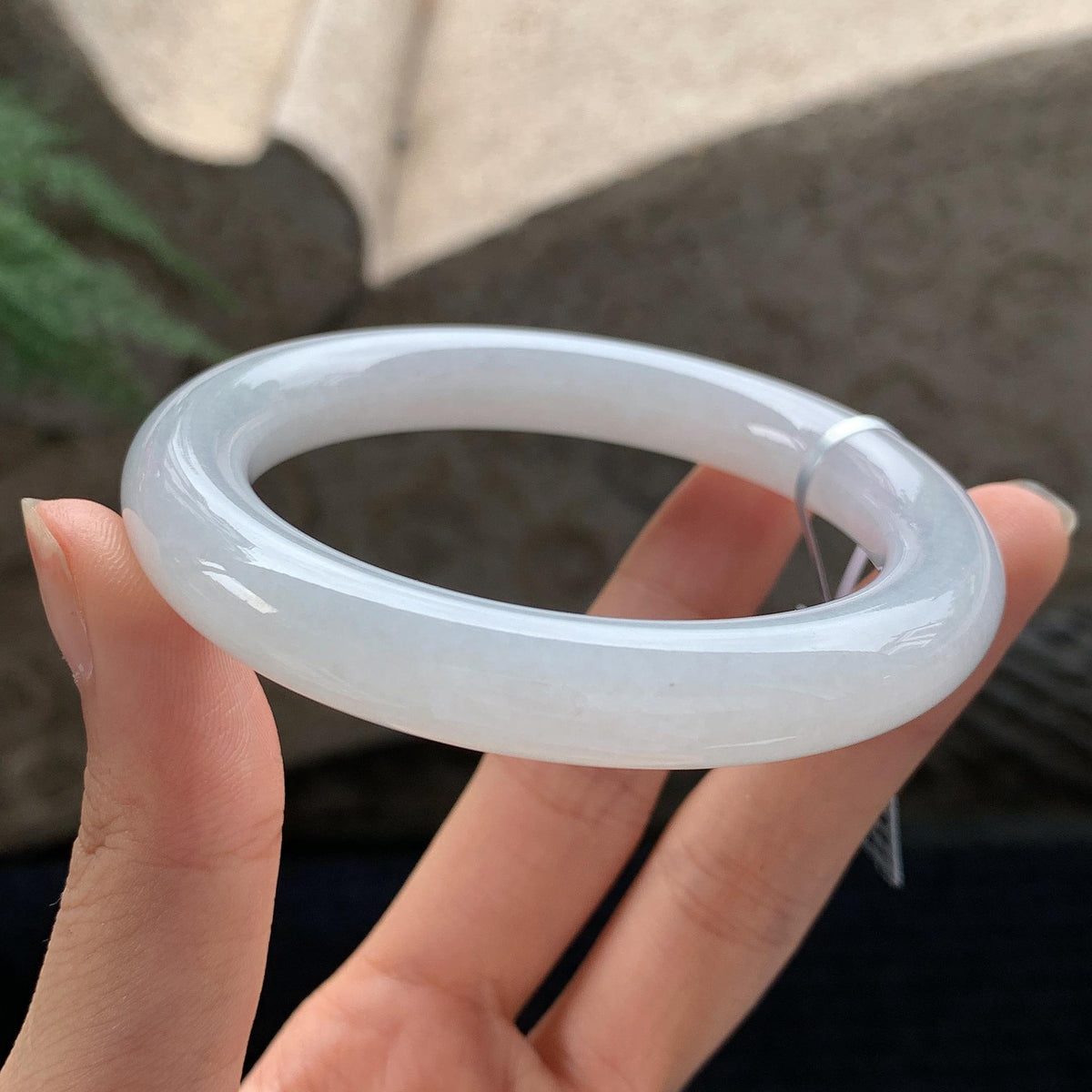 细糯种无色白月光圆条手镯 54.5圈 天然A货缅甸翡翠（yc694809）