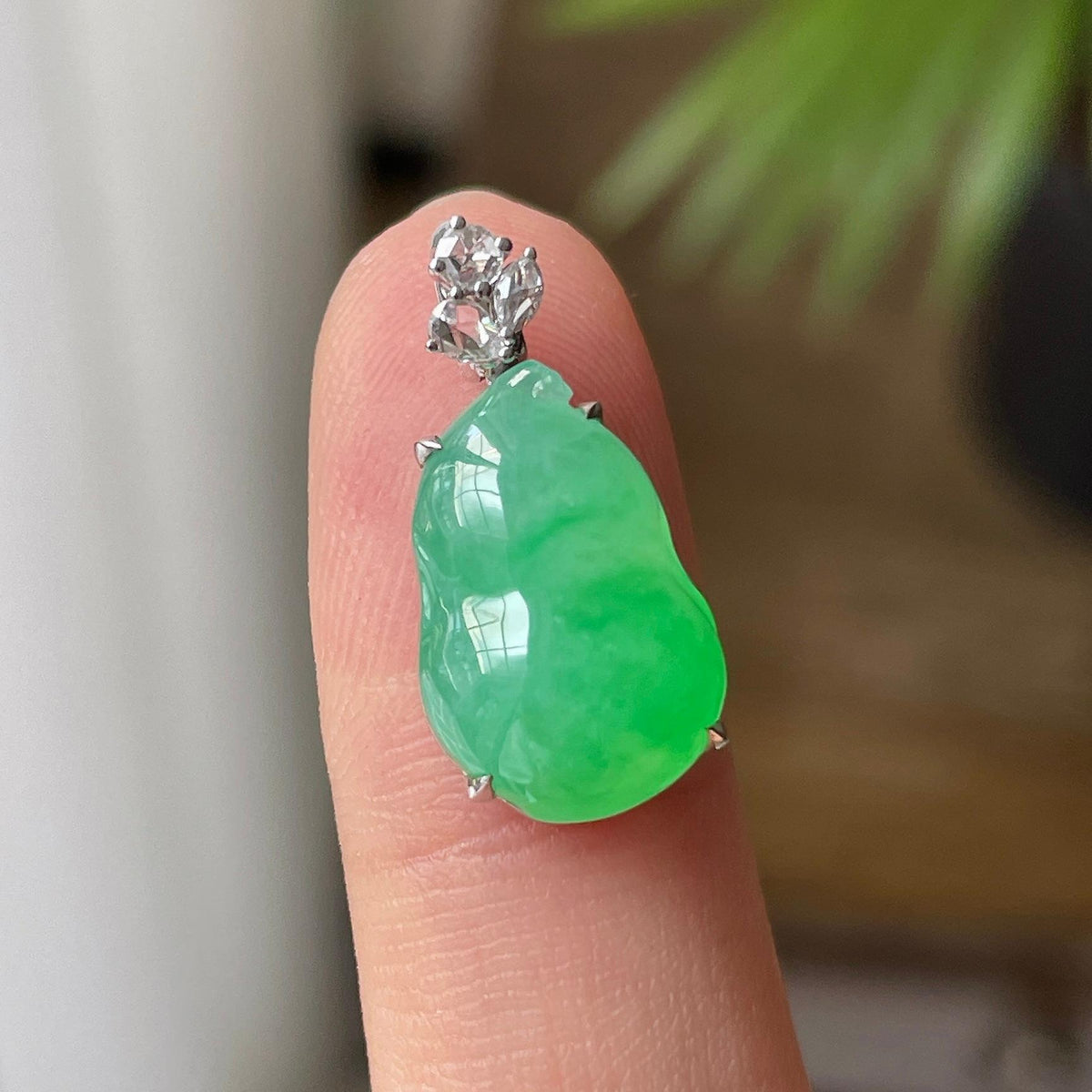 18K金镶糯冰种满绿葫芦吊坠（yc717301）