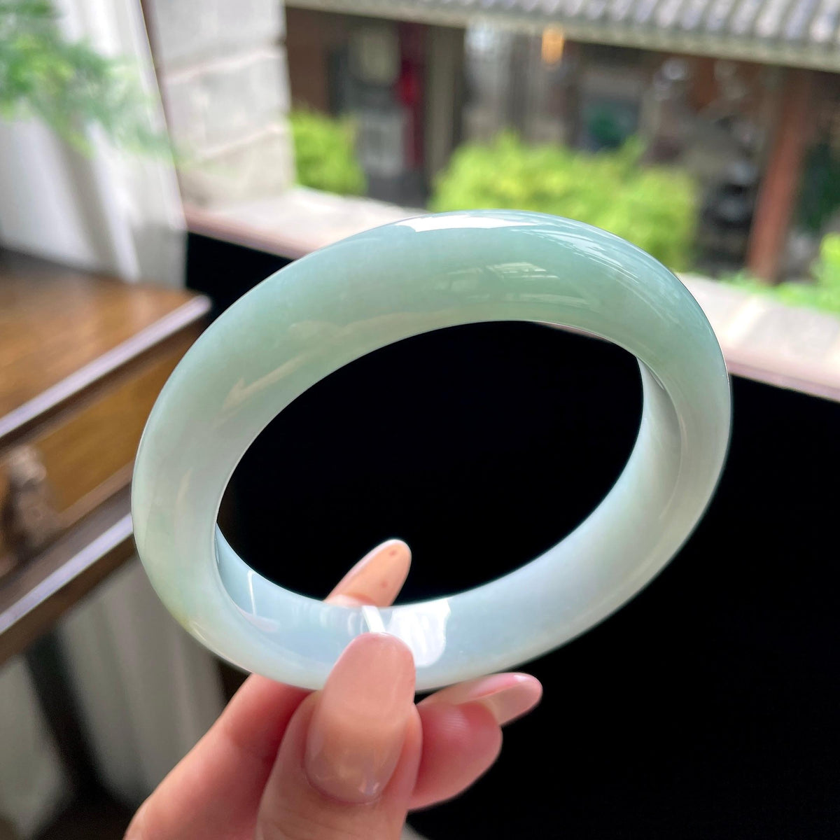 细糯种果绿半山水正圈平安镯 57.5圈 天然缅甸A货翡翠（yc696439）