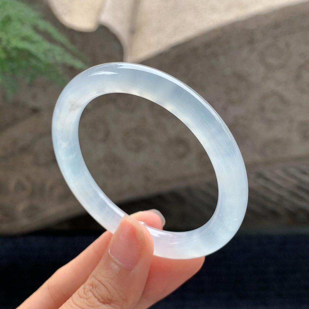 冰种无色圆条手镯 50.5圈 天然缅甸A货翡翠（yc696441）