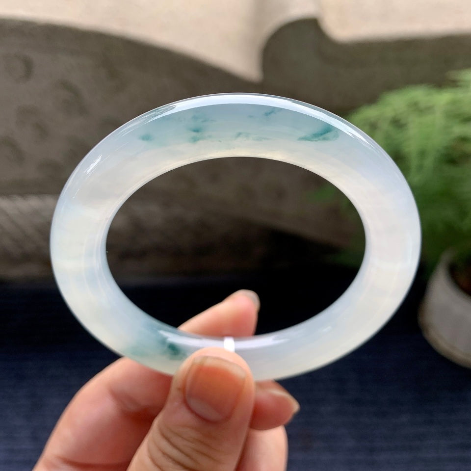 糯冰种飘花圆条手镯（54mm）（yc089909）