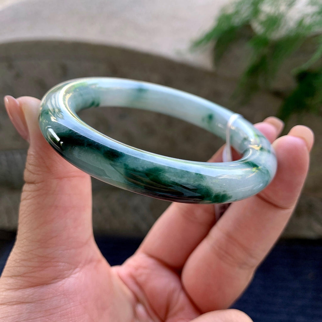 细糯种飘蓝花洒金圆条手镯 55.4圈口 天然缅甸A货翡翠（yc498061）