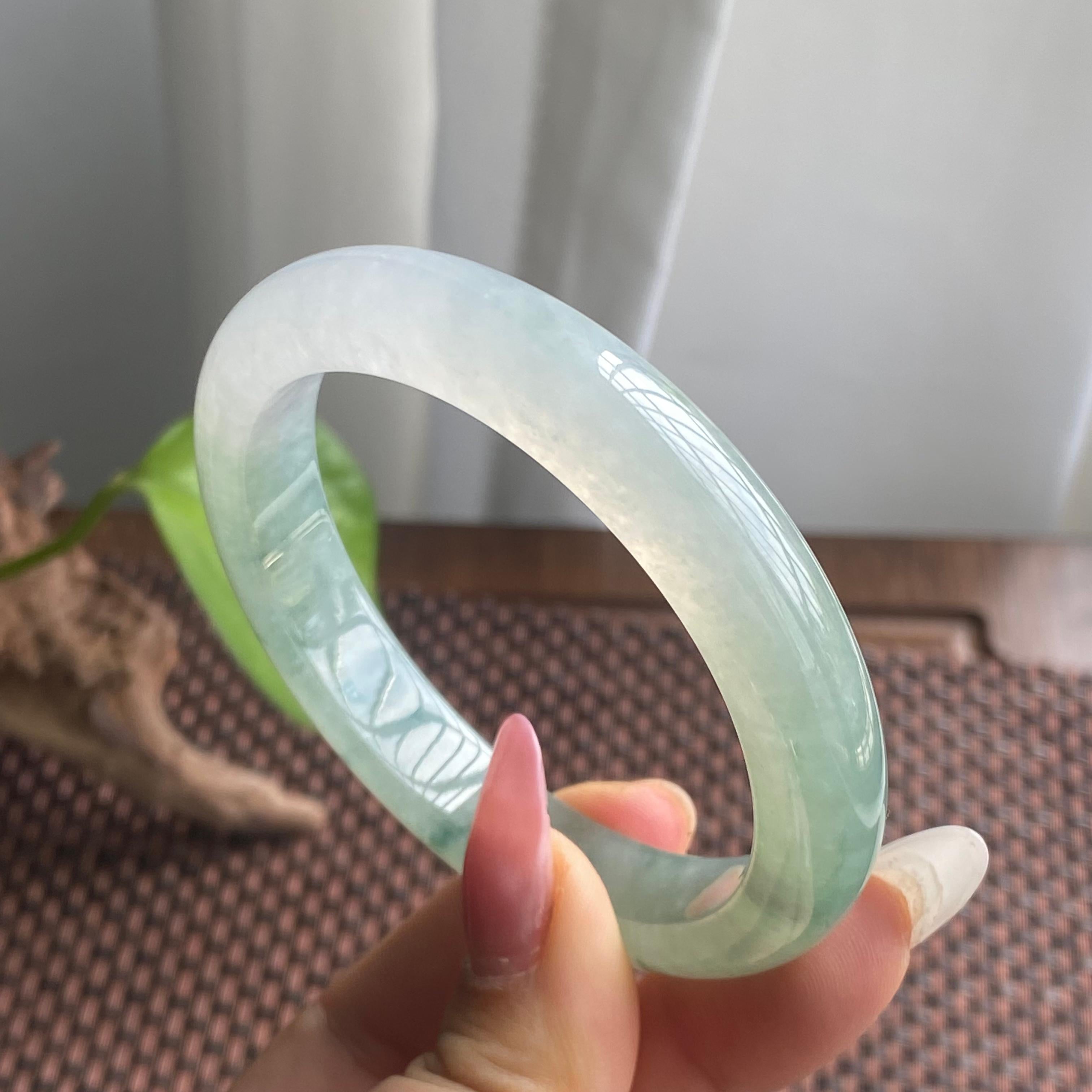 糯冰种飘花正圈手镯（59圈）（yc280809）