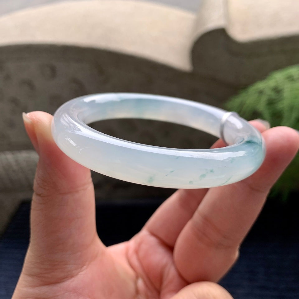 糯冰种飘花圆条手镯（54mm）（yc089909）