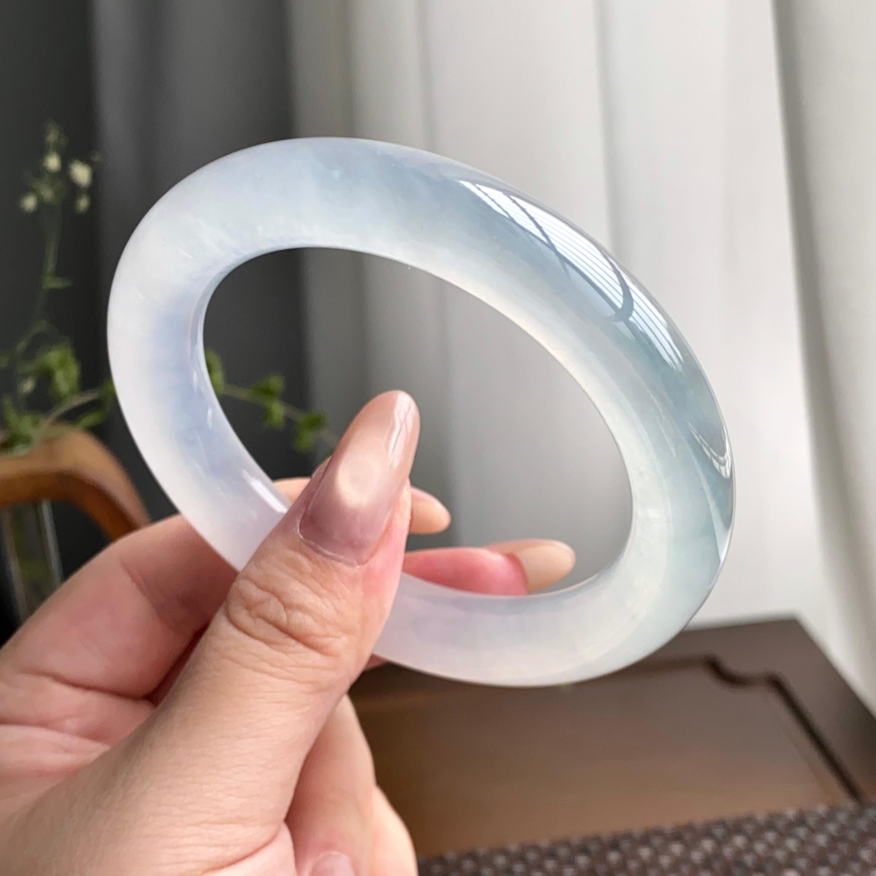 冰种白月光圆条手镯（58圈）（yc247600）