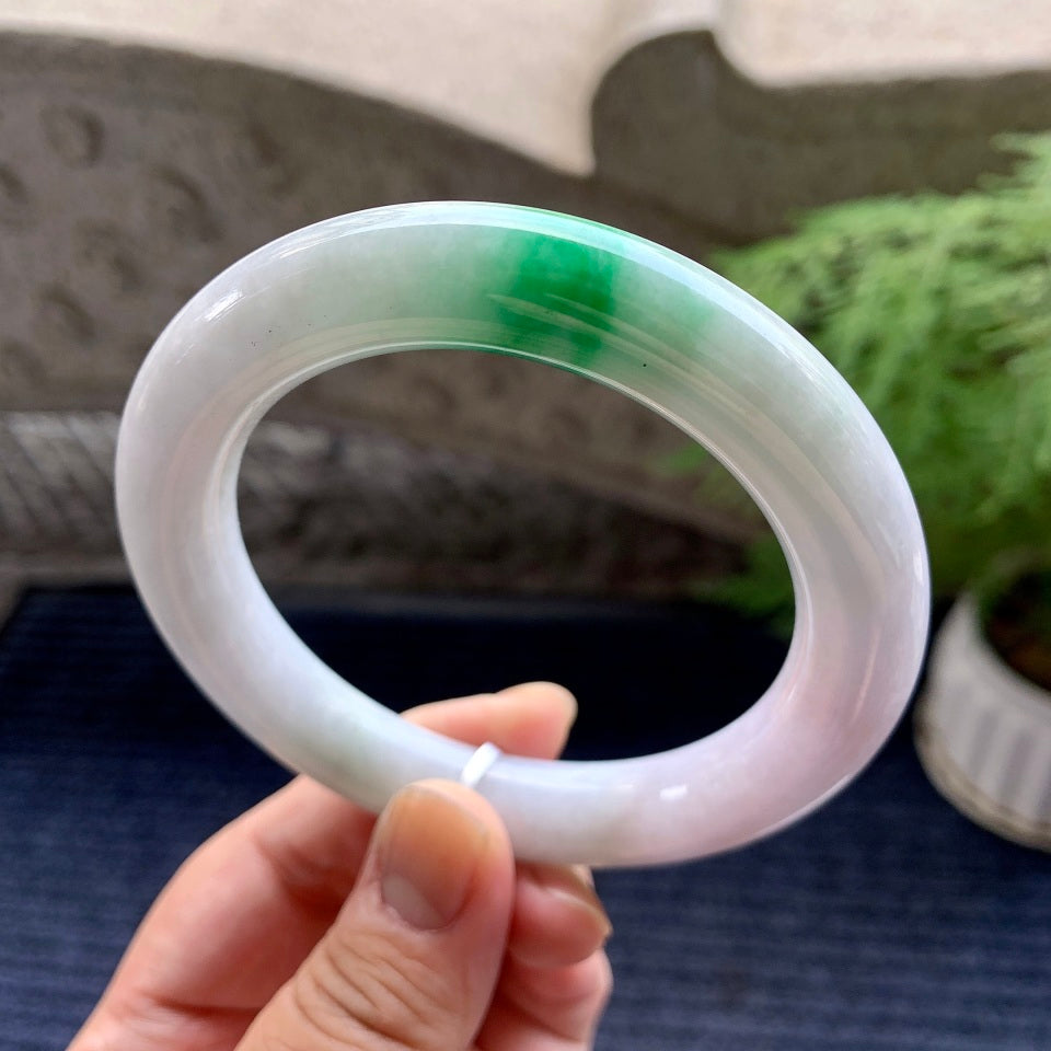 糯种白底青圆条手镯（59.8mm）（yc093308）