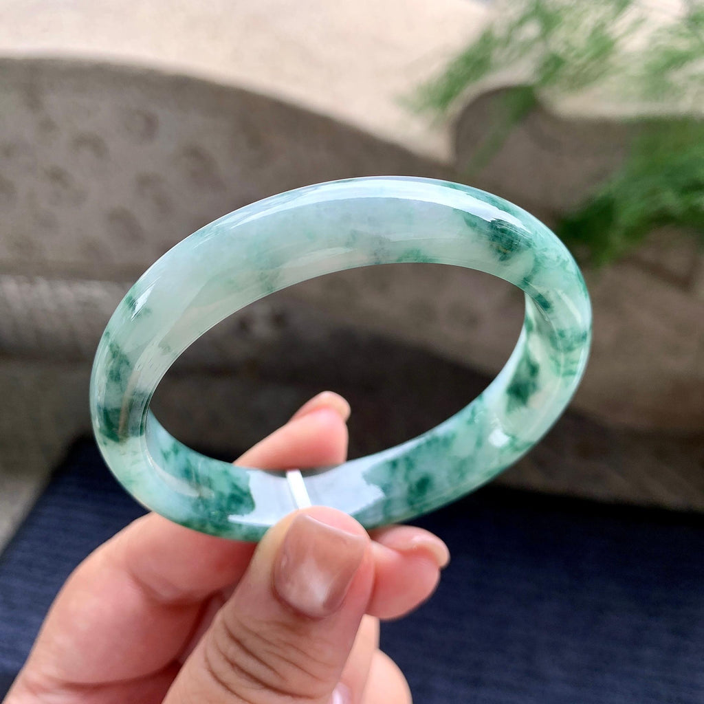 细糯种飘蓝花贵妃手镯 56.3圈口 天然缅甸A货翡翠（yc703287）