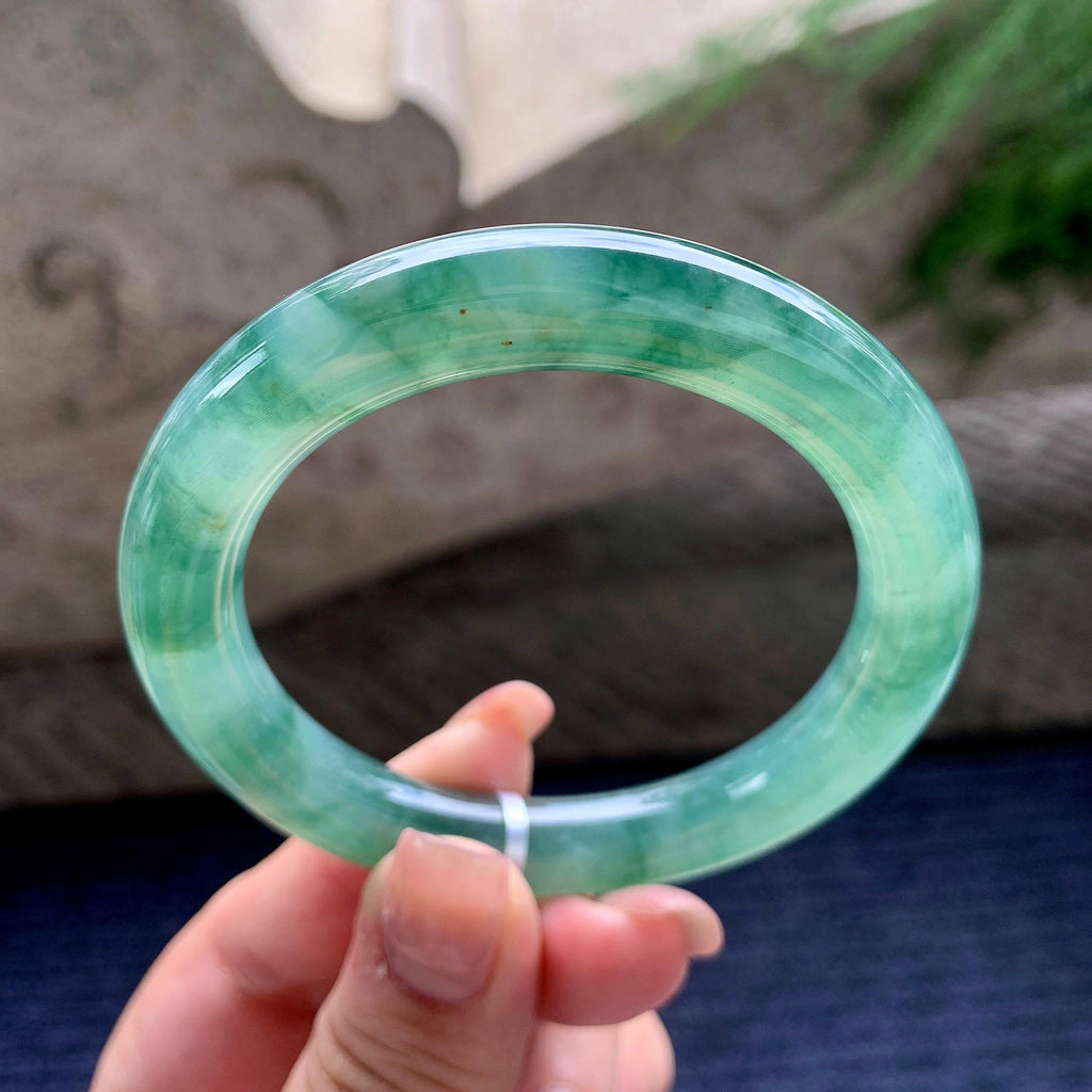 糯冰种晴底飘绿花圆条手镯 54圈口 天然缅甸A货翡翠（yc536169）
