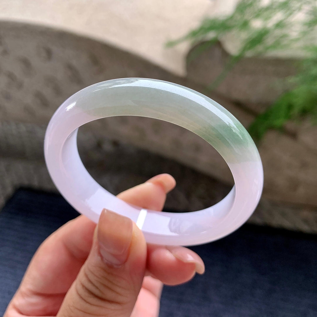 小圈口 细糯种淡紫底油青贵妃手镯 51.8圈口 天然缅甸A货翡翠（yc699678）