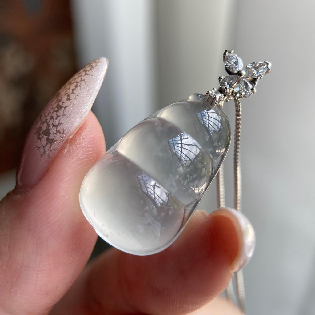 18k金钻镶高冰种雪花棉福豆吊坠（yc209944）