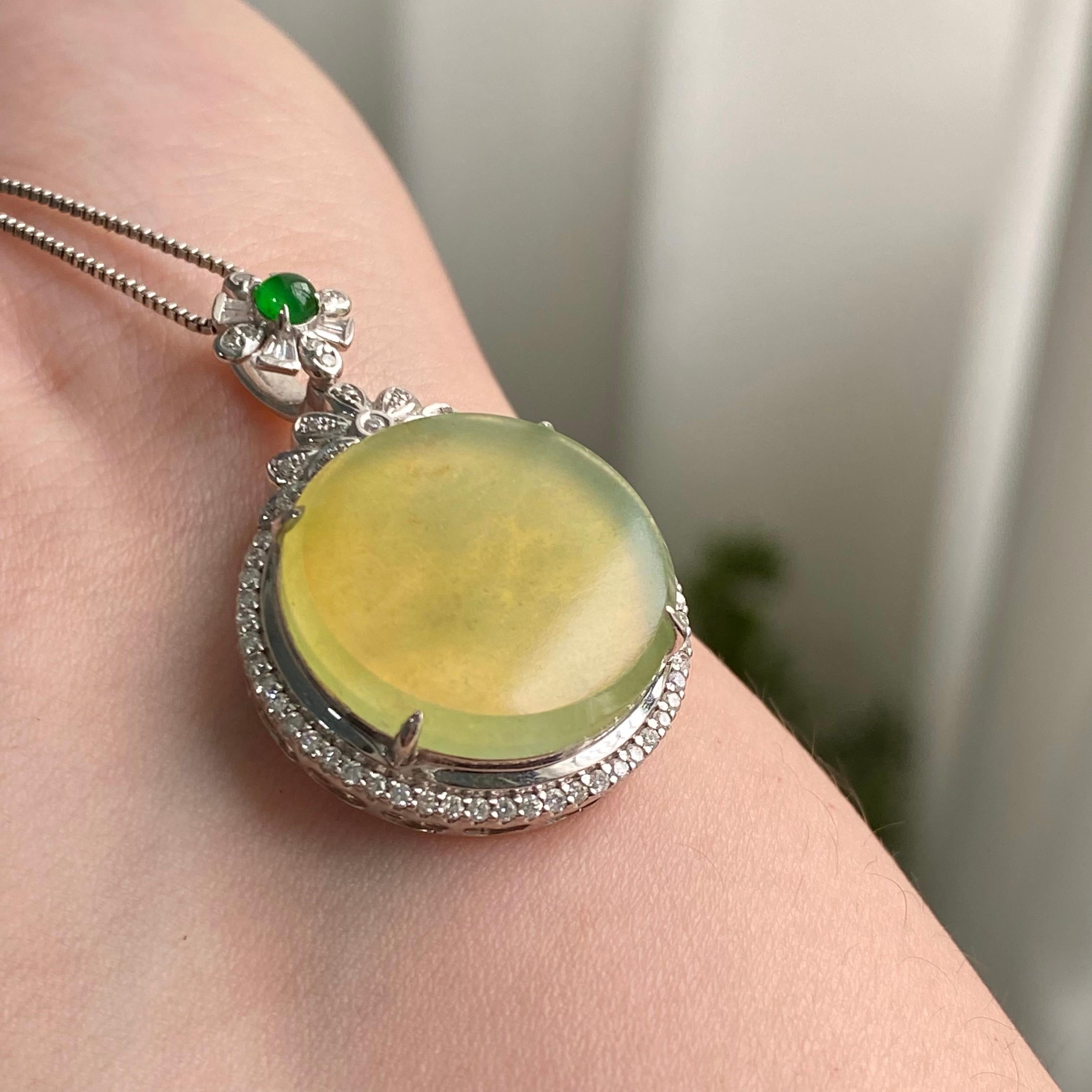 18k金钻镶冰种黄翡圆牌吊坠（yc206764）