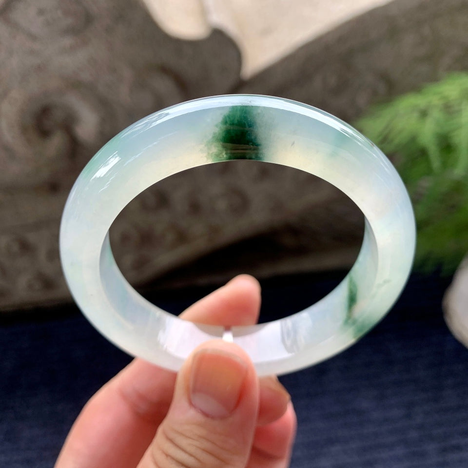 糯冰种飘花平安镯（55.4mm）（yc097834）