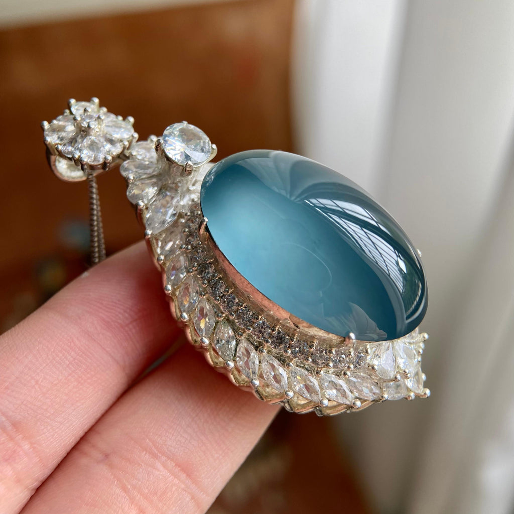 高冰种蓝底椭圆大蛋面吊坠裸石（yc223721）