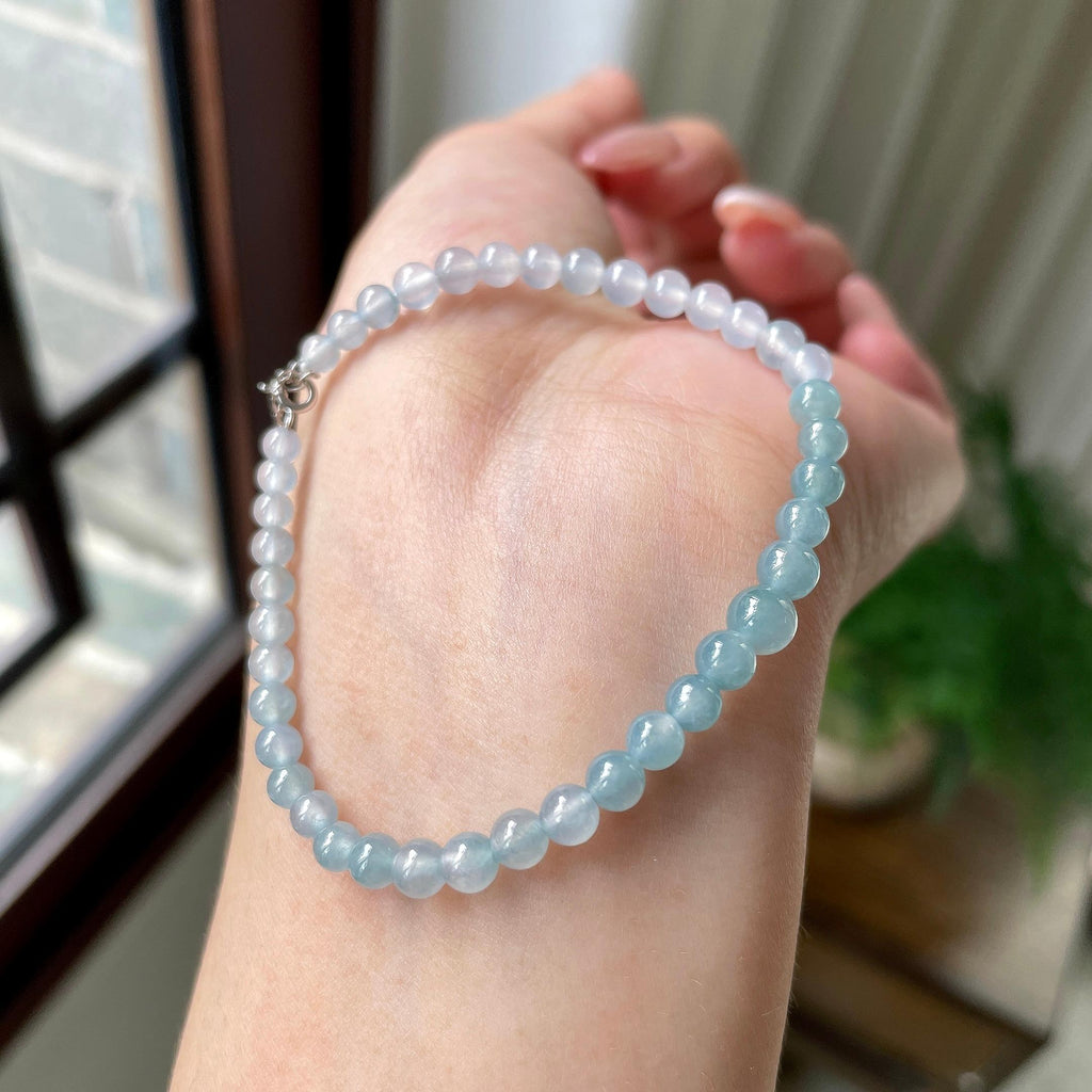 糯冰种冰蓝底渐变多彩小米珠手链 天然缅甸A货翡翠（yc694827）
