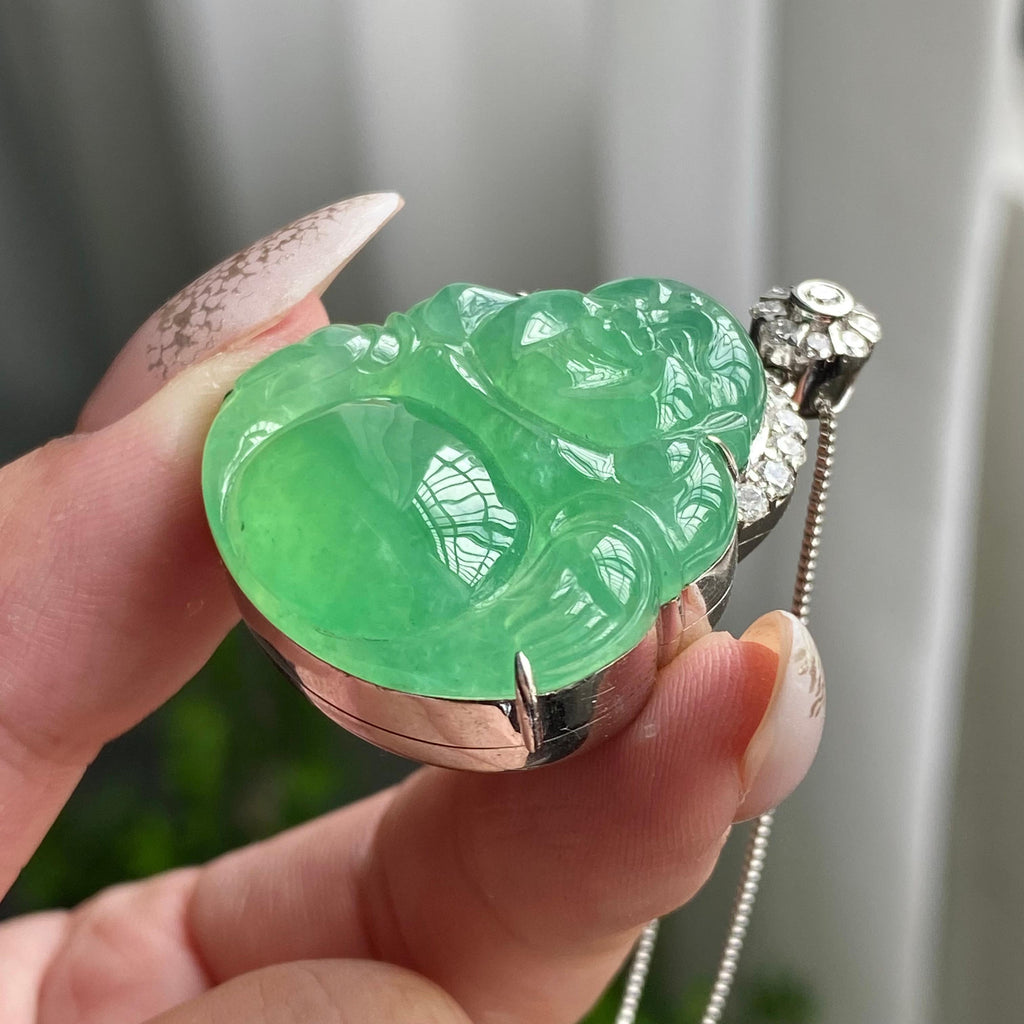 18k金钻镶冰种满绿佛公吊坠（yc206284）