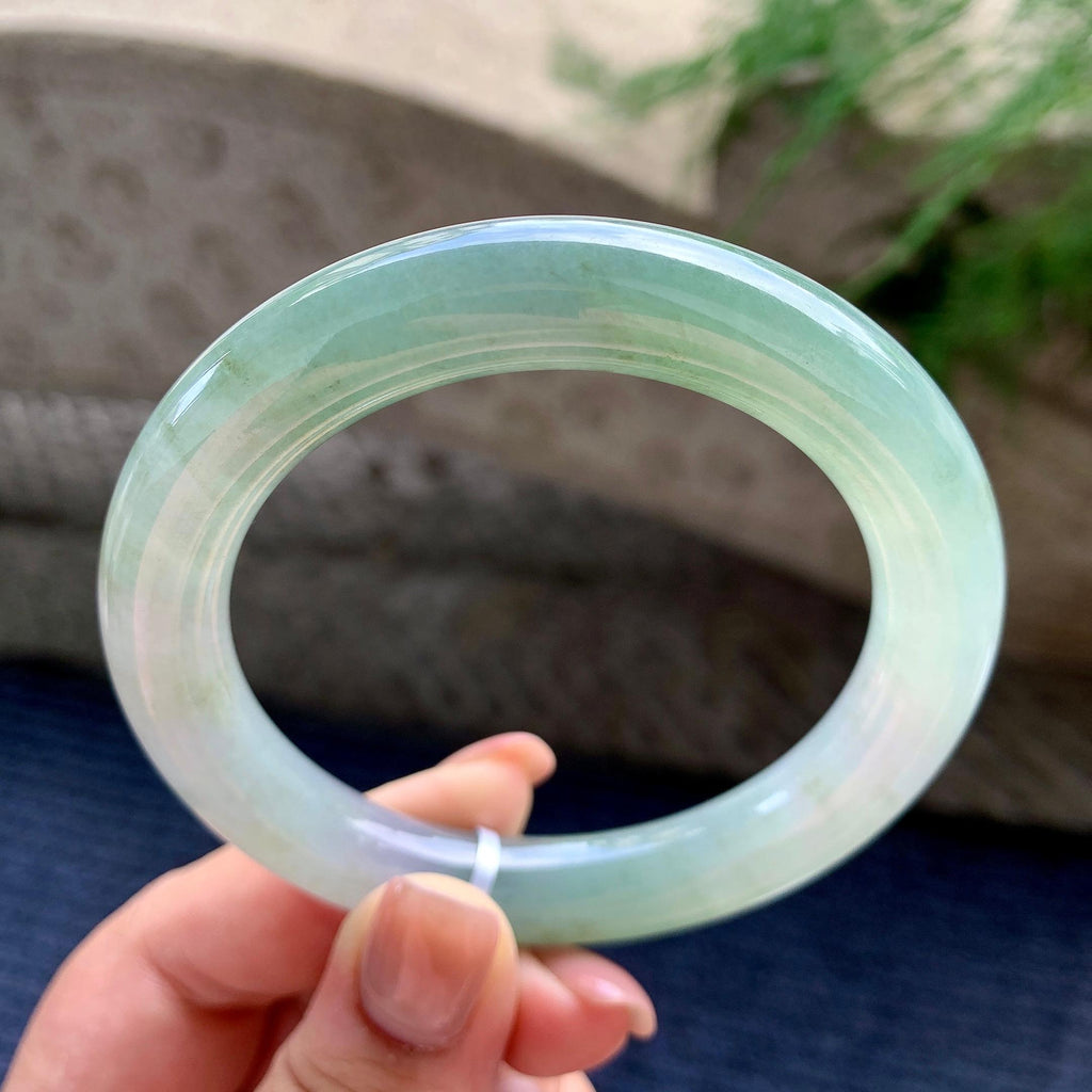 细糯种油青洒金圆条手镯 56圈口 天然缅甸A货翡翠（yc496401）