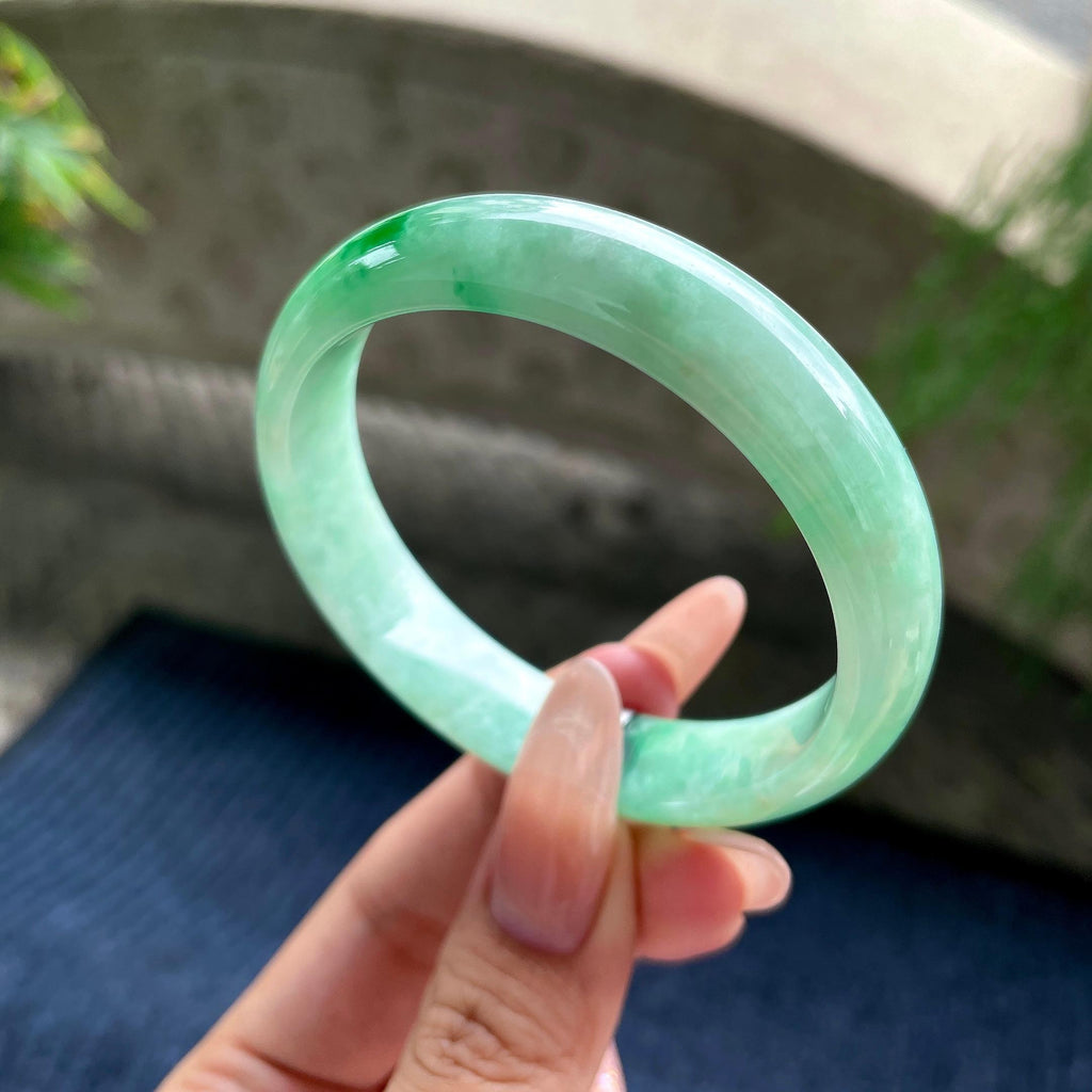 糯种果绿底飘翠绿正圈平安镯 54圈口 天然缅甸A货翡翠（yc530771）