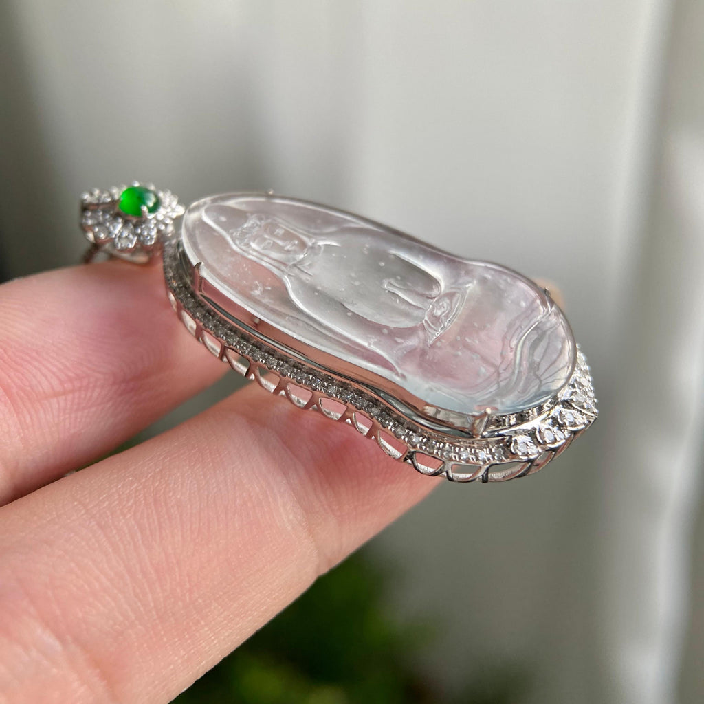 18k金钻镶玻璃种雪花棉观音吊坠（yc216841）