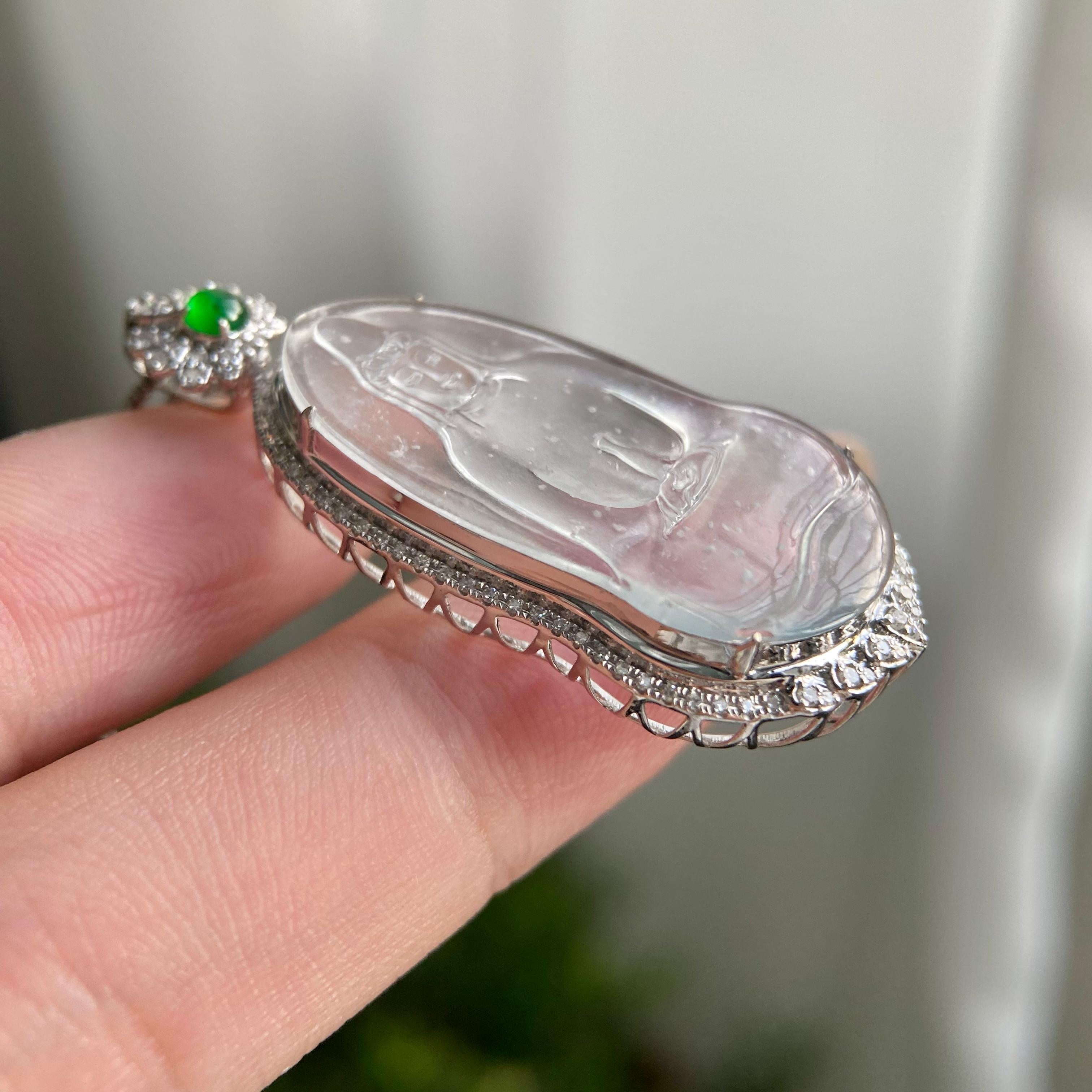 18k金钻镶玻璃种雪花棉观音吊坠（yc216841）