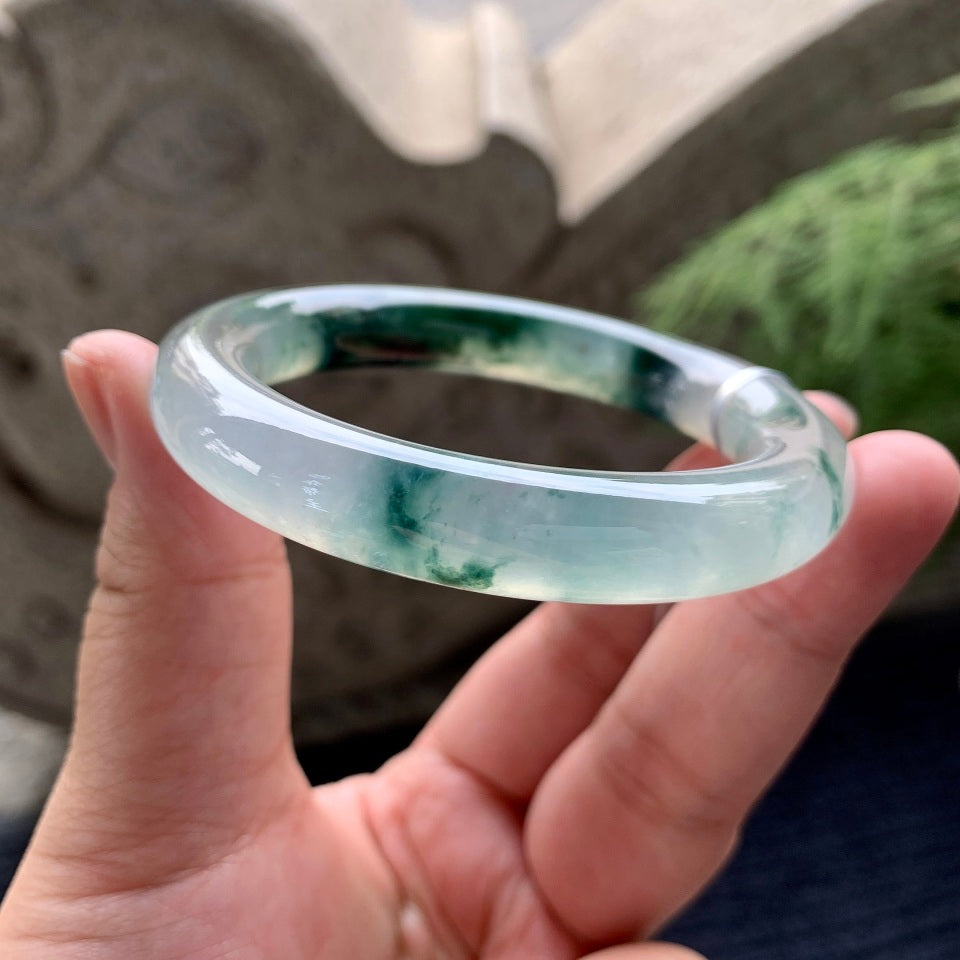 糯冰种飘花圆条手镯（53.7mm）（yc091787）