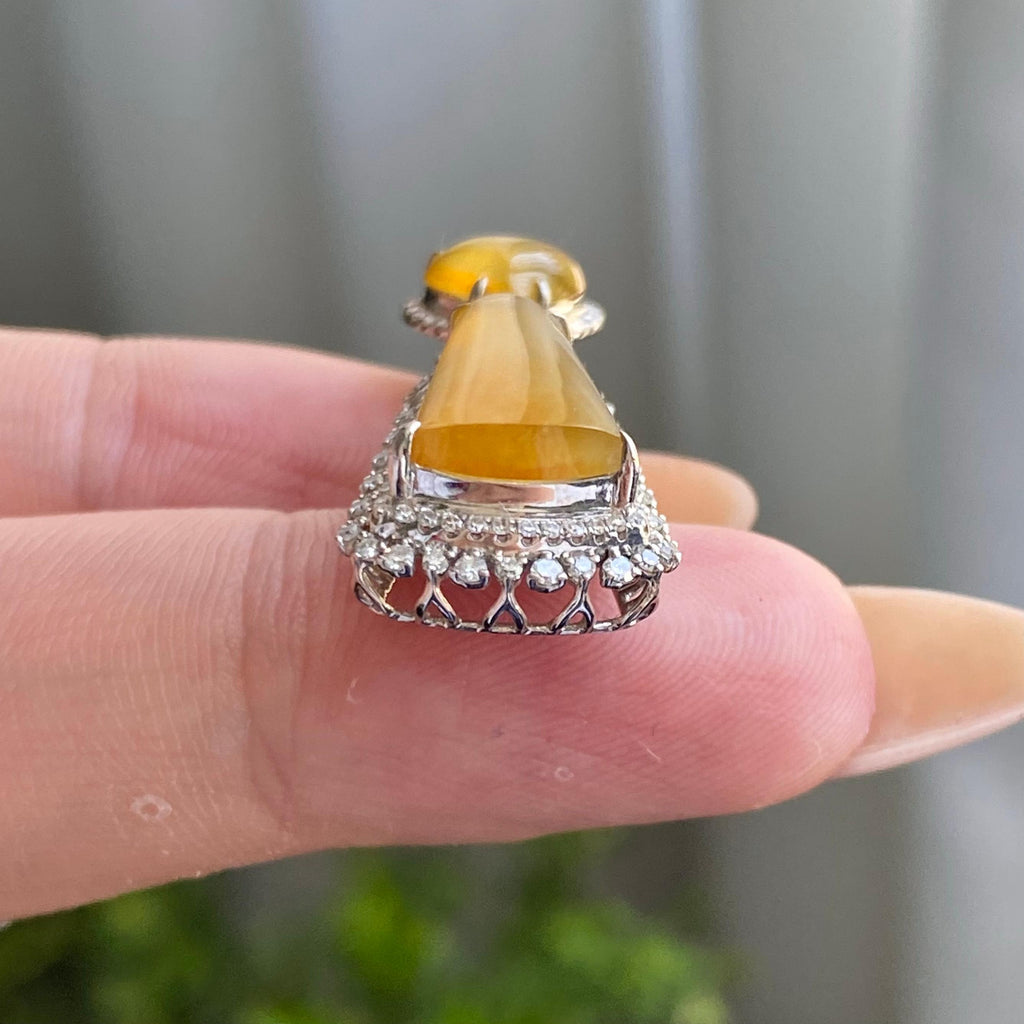 18k金钻镶冰种黄翡无事牌吊坠（yc205099）