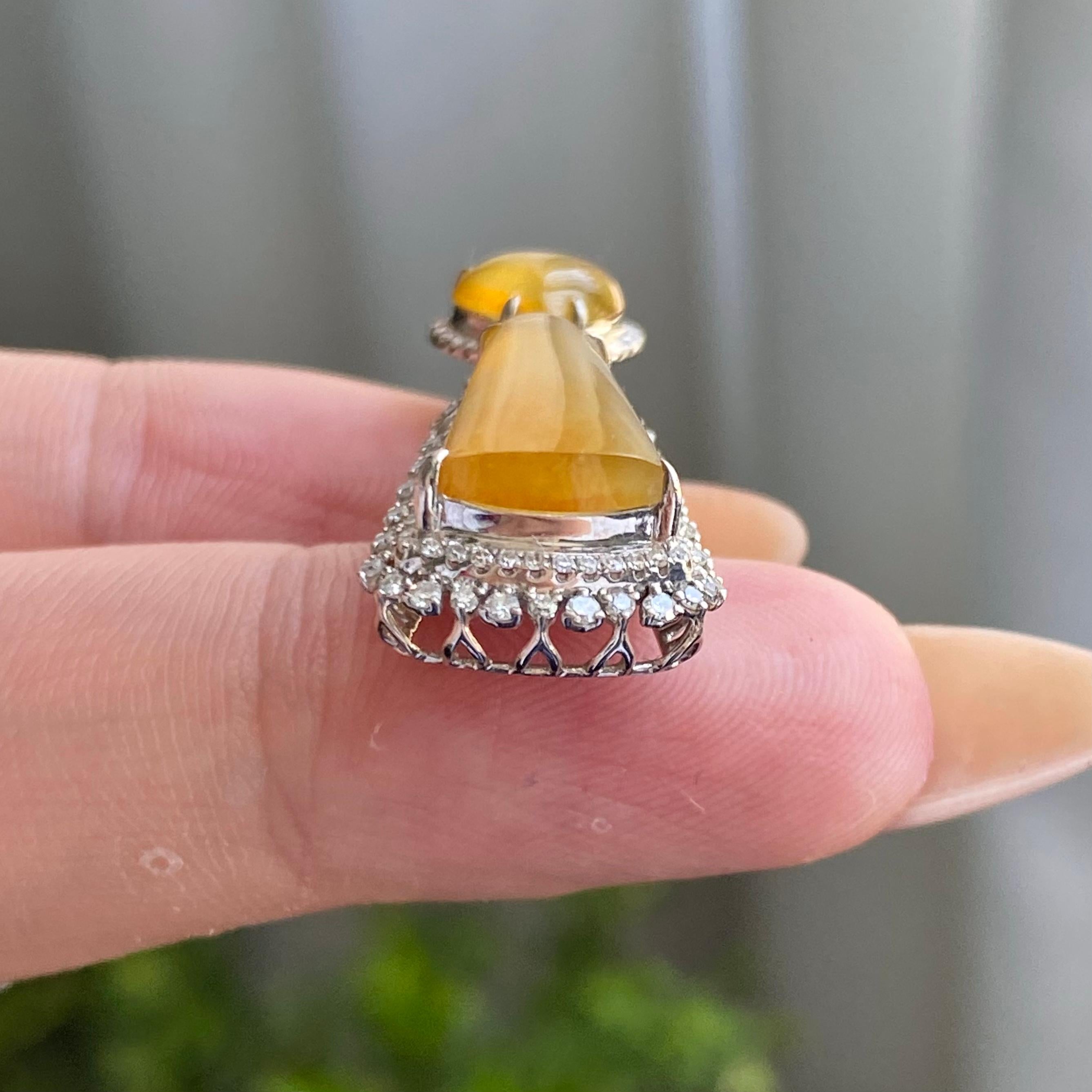 18k金钻镶冰种黄翡无事牌吊坠（yc205099）