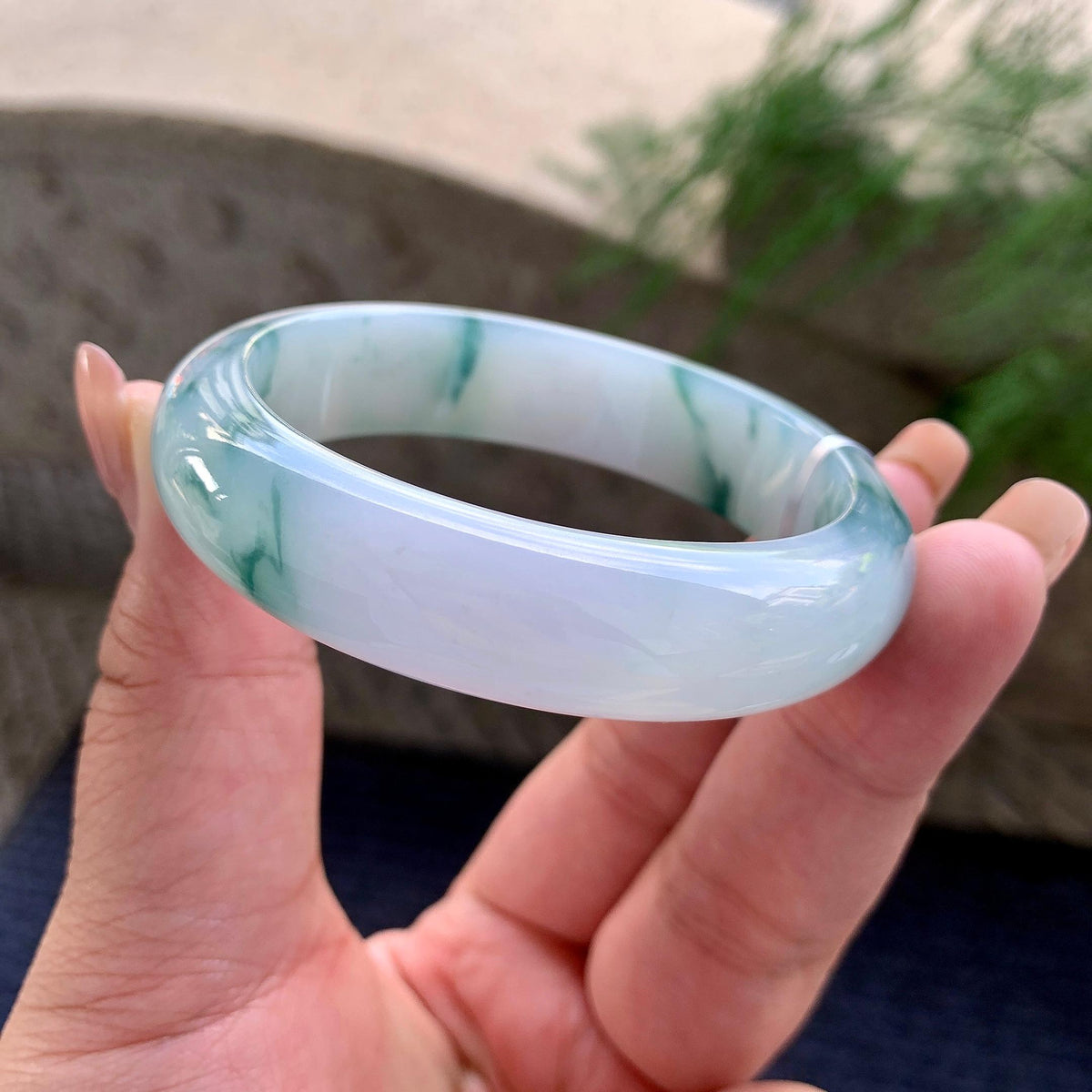细糯种飘蓝花贵妃手镯 53.6圈口 （yc699420）