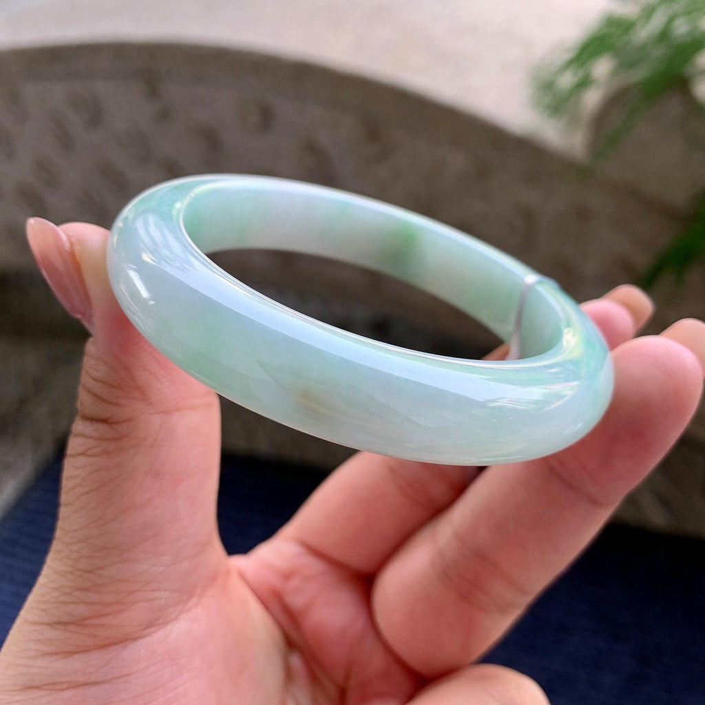 细糯种飘绿花正圈平安镯 55.4圈口 天然缅甸A货翡翠（yc508705）