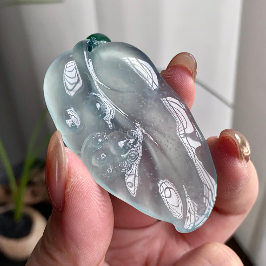 高冰种雪花棉玉叶吊坠（yc260827）