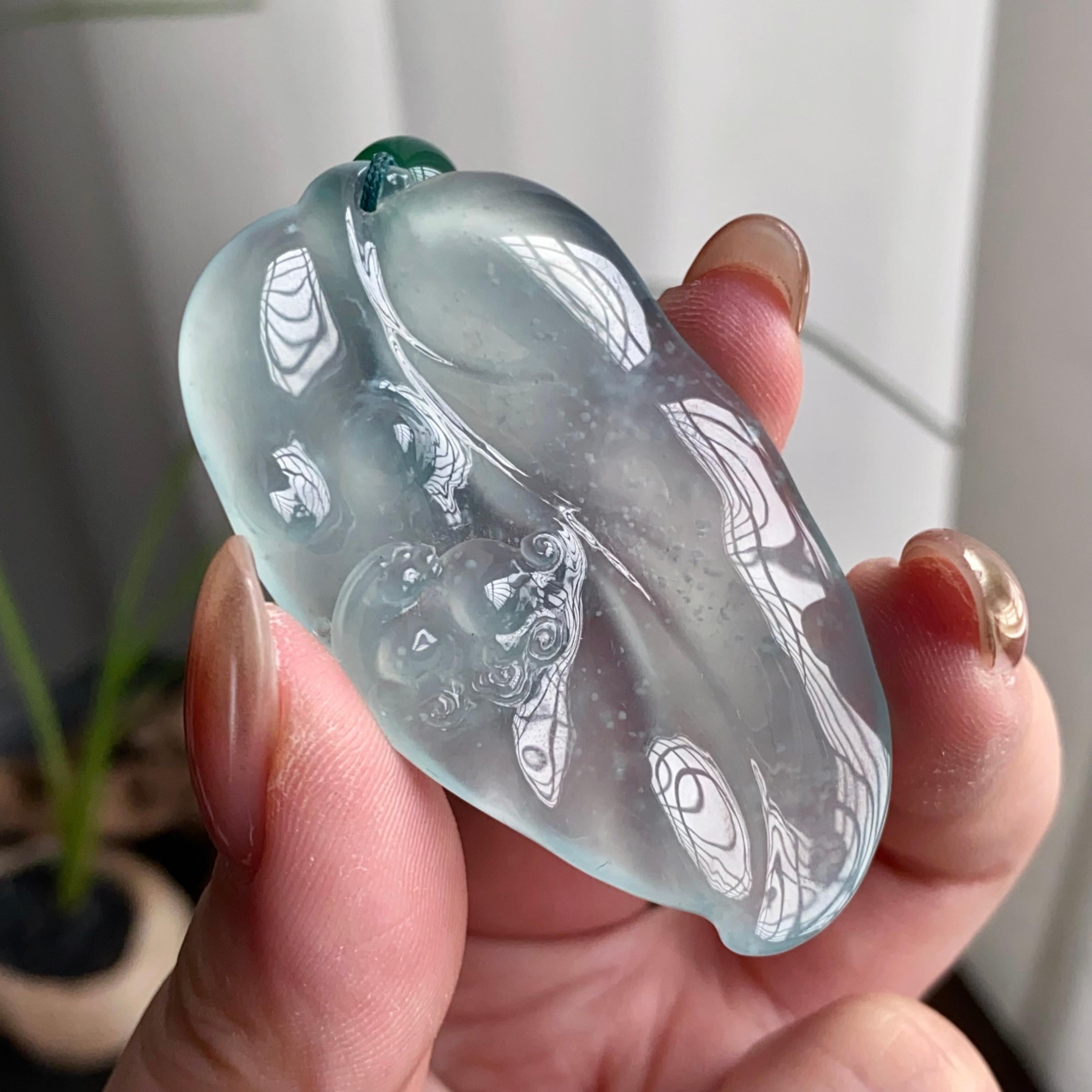 高冰种雪花棉玉叶吊坠（yc260827）