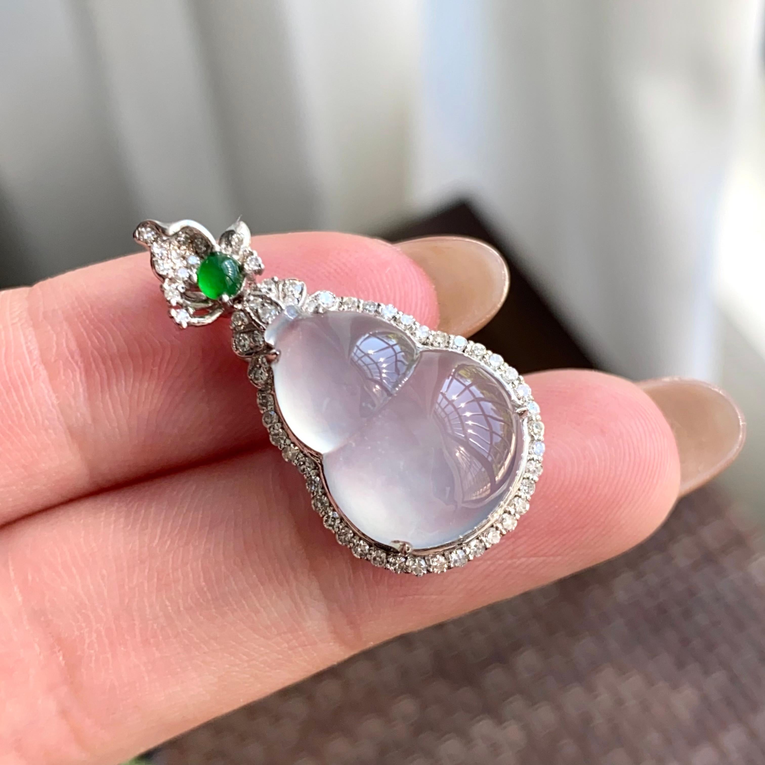 18k金钻镶高冰种白月光葫芦吊坠（yc264949）