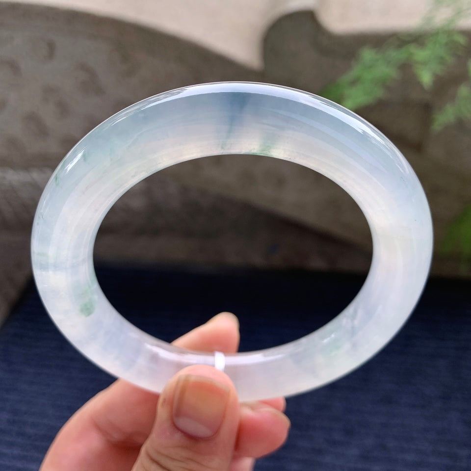 冰种飘蓝花圆条手镯（58.5mm）（yc167764）