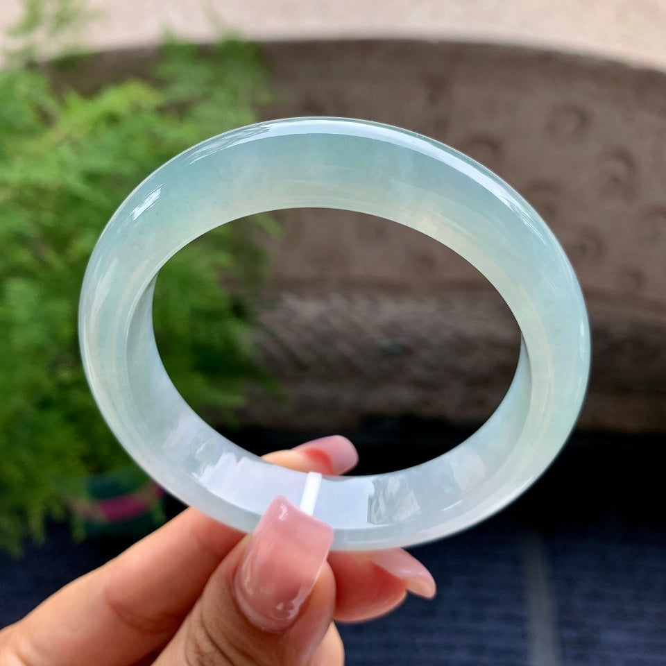 糯冰种蓝晴水平安镯（54.2mm）（yc106761）