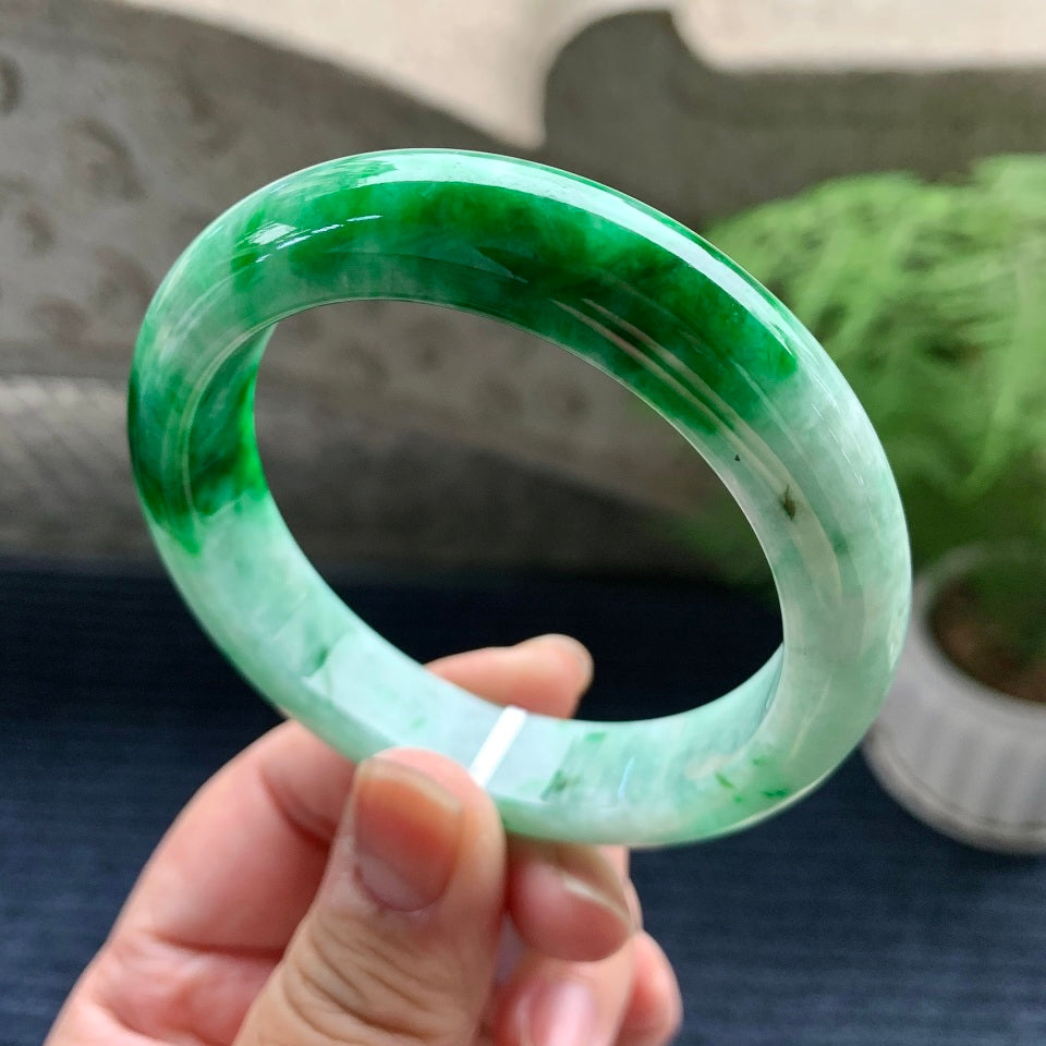 糯冰种飘花平安镯（57mm）（yc082269）