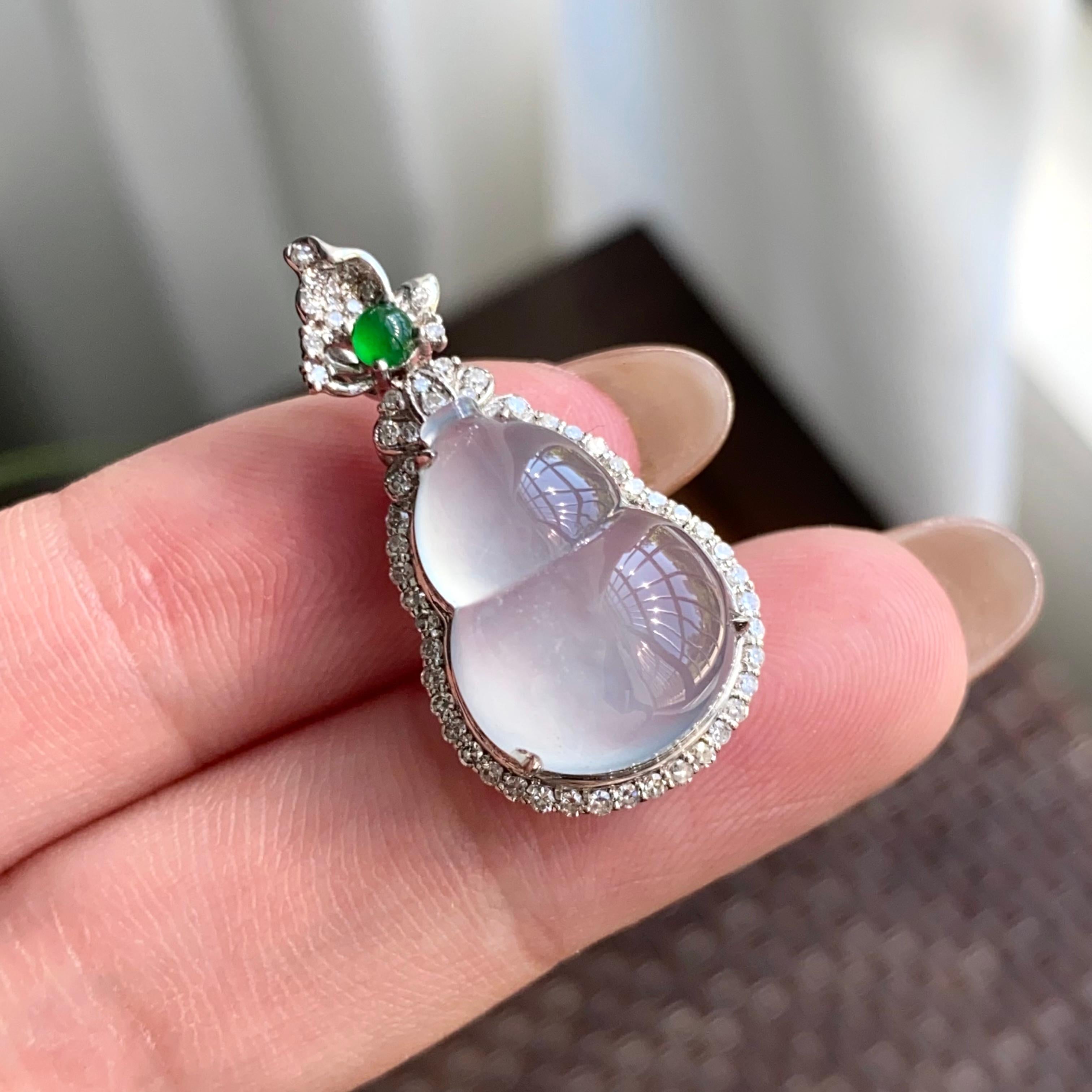 18k金钻镶高冰种白月光葫芦吊坠（yc264949）